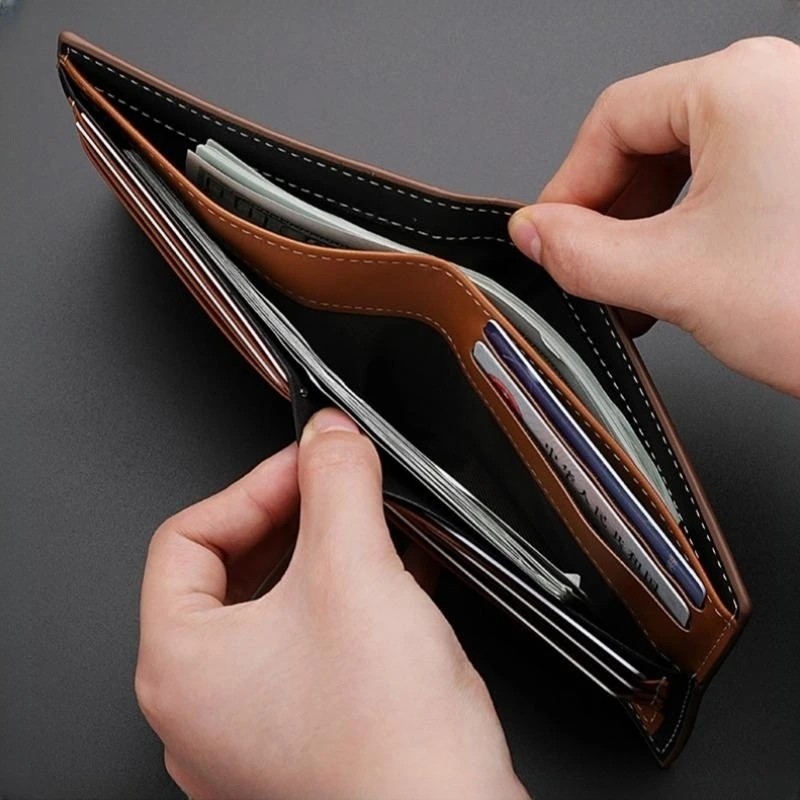 Fashion Stripe Leather Wallet for Men - Multi-Function, Slim, Durable Design with ID and Credit Card Holder - Available in Blue and Brown