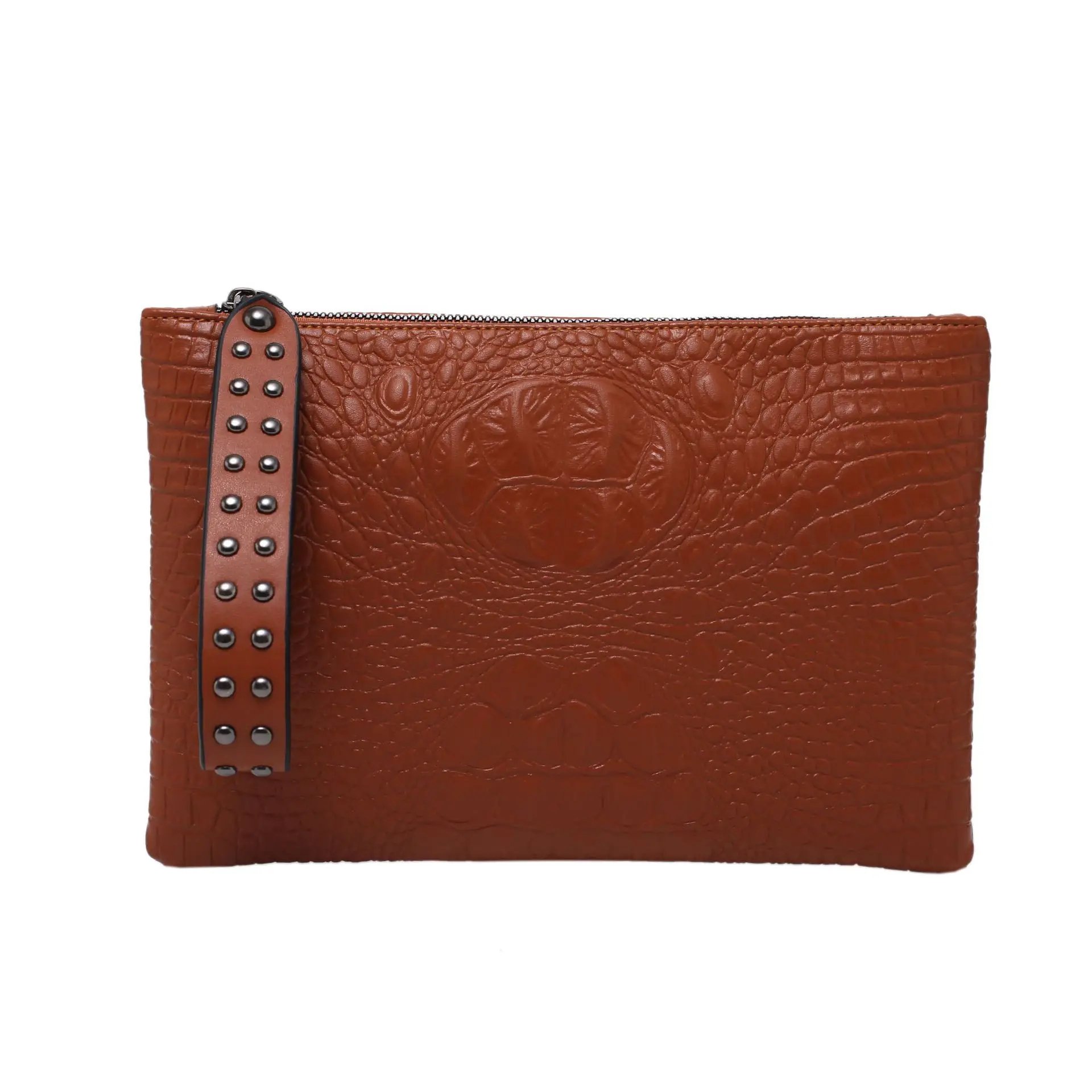 Luxury Crocodile Embossed PU Leather Clutch Wristlet Bag for Women - Elegant Evening Envelope Bag