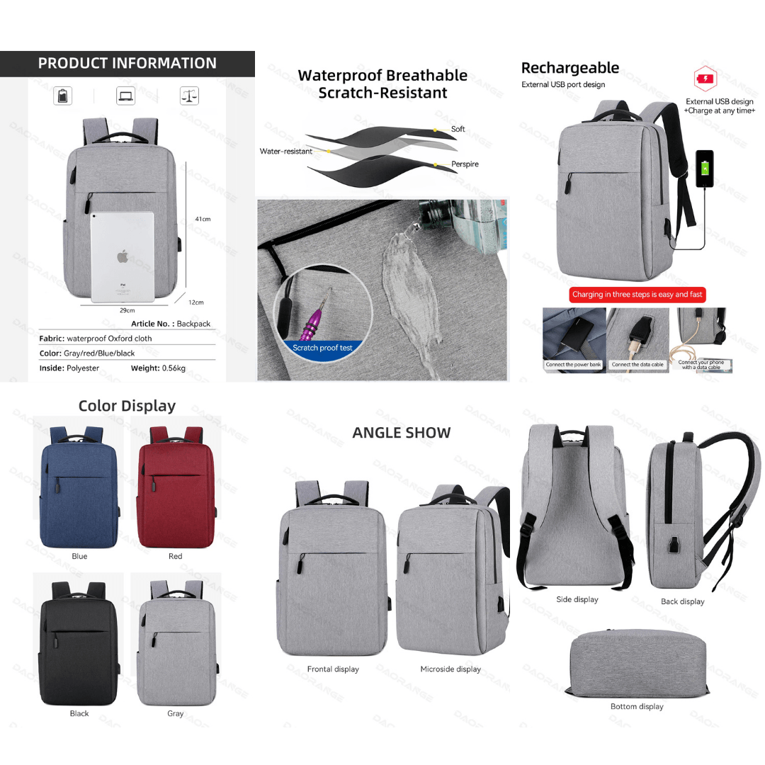 Laptop Backpack with USB Charging Port, Waterproof & Anti-Theft, Large Capacity for Macbook, Lenovo, HP, Dell – Travel-Friendly Multi-Pocket Design