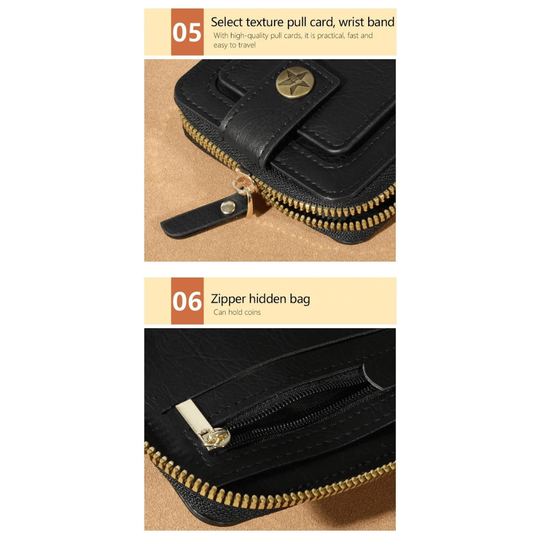 Men’s Compact PU Leather Zipper Wallet – Multi-Card Holder with Coin Pocket in Black, Coffee, and Brown