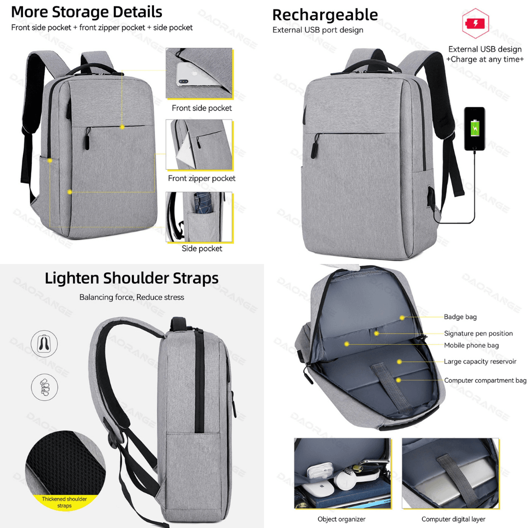 Laptop Backpack with USB Charging Port, Waterproof & Anti-Theft, Large Capacity for Macbook, Lenovo, HP, Dell – Travel-Friendly Multi-Pocket Design