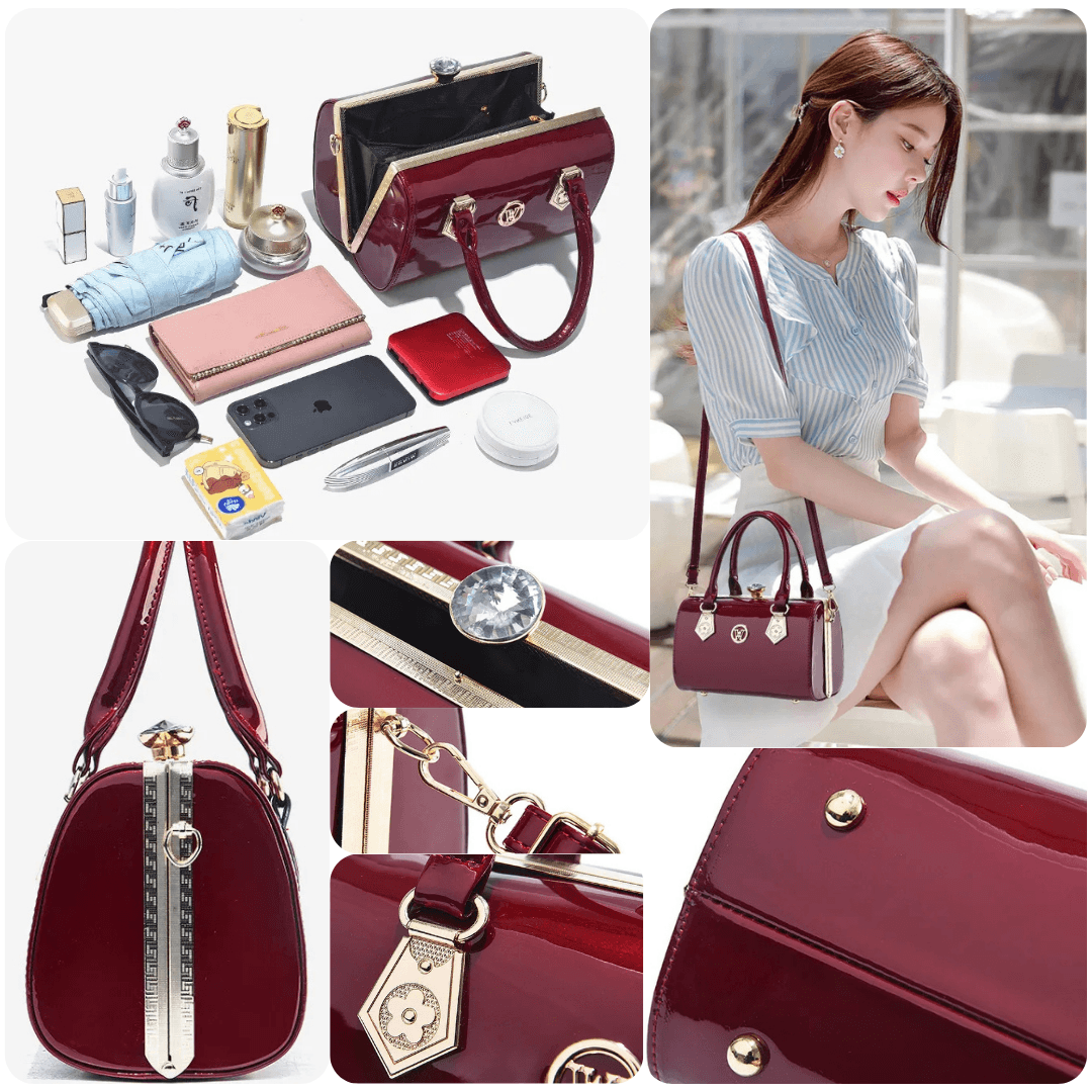 Glossy Patent Leather Women's Handbag - Luxury Brand Designer Shoulder Bag for Weddings & Parties