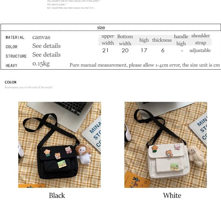 Trendy Kawaii Crossbody Bag - Canvas Flap Bag for Women, Korean Ulzzang Chic Handbag