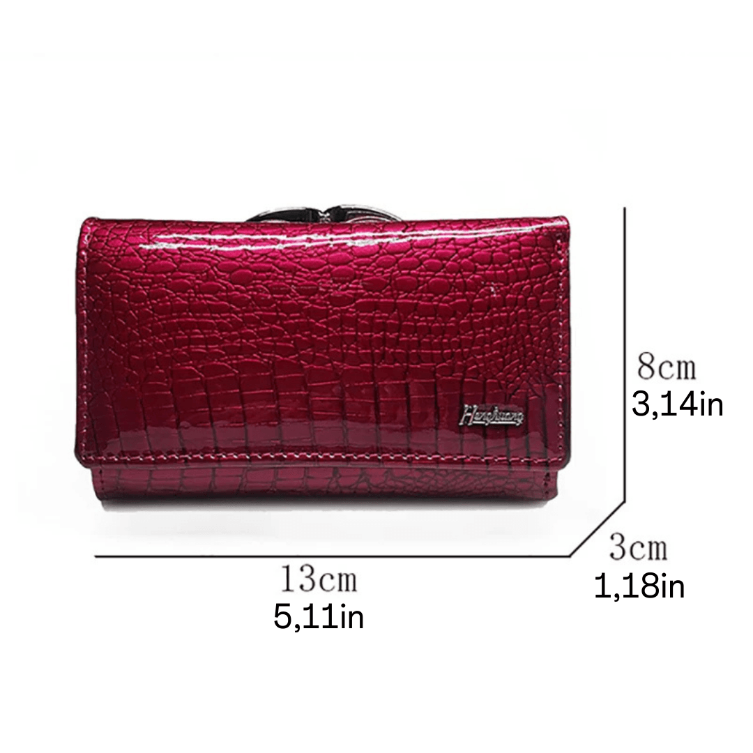 Luxury Genuine Leather Women's Wallet - Sleek Red Croc Pattern Clutch with Multiple Compartments and Durable Design