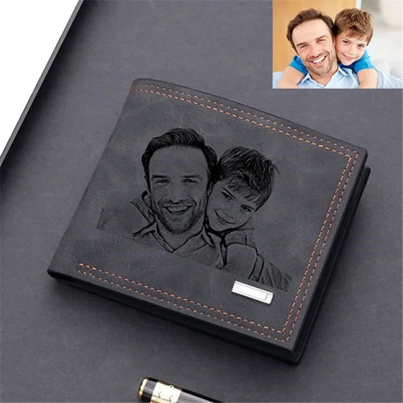 Custom Engraved Photo Wallet for Men – Personalized Leather Wallet – Perfect Gift for Christmas, Father's Day, Anniversaries