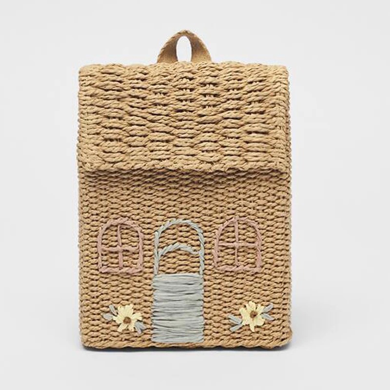 Zaino per bambini in paglia intrecciata a mano: grazioso design da cottage per i più piccoli, borsa da scuola per bambini in tessuto resistente