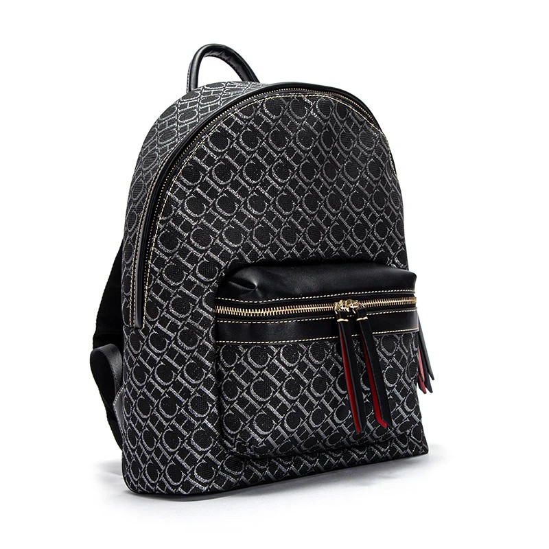 Luxury Monogram Jacquard Backpack for Men & Women – Stylish Commuter & Travel Bag with Leather Accents