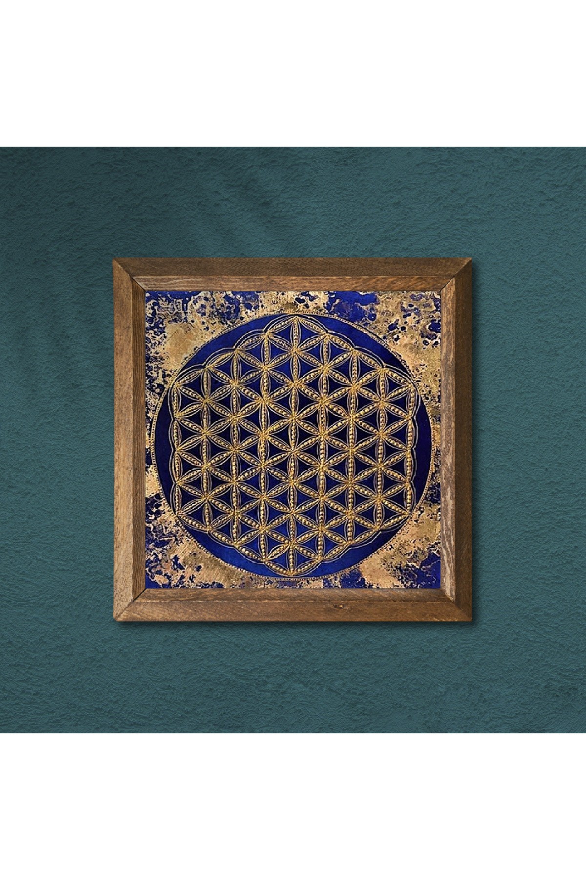 Flower of Life Stone Wall Painting Wooden Framed Wall Decoration Wall Art 25x25cm