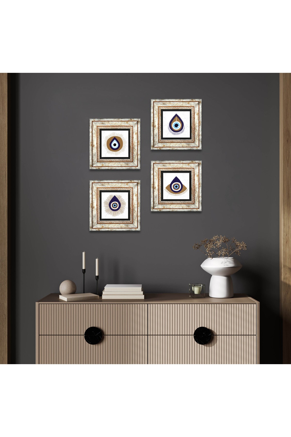 Evil Eye Stone Wall Painting Framed Wall Decor 4 Piece Painting Set Wall Art