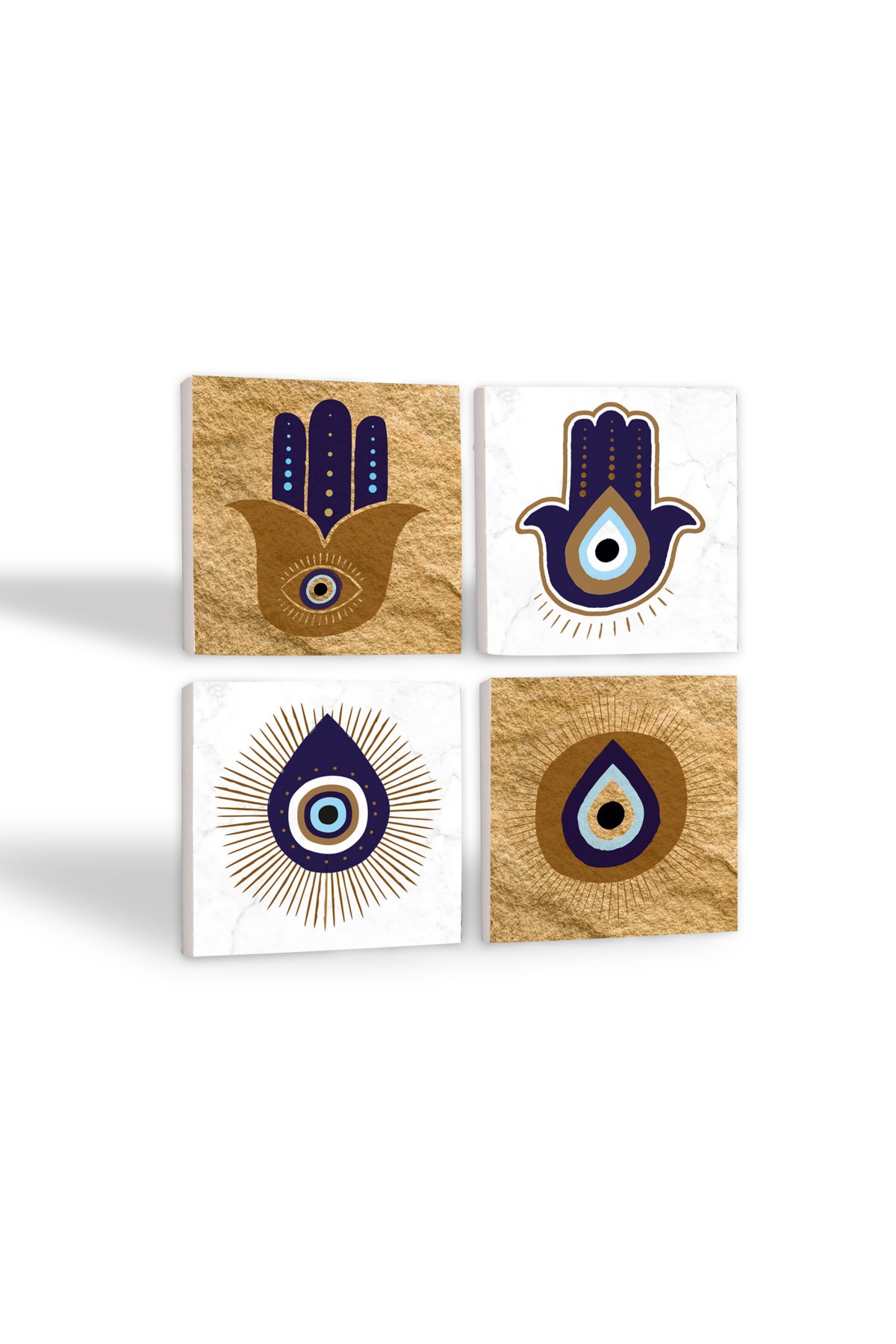 Mother of Fatma Hand (Hamsa), Evil Eye Stone Coaster Desktop Protective Coaster 4 Piece Set 10x10cm Stone Coasters