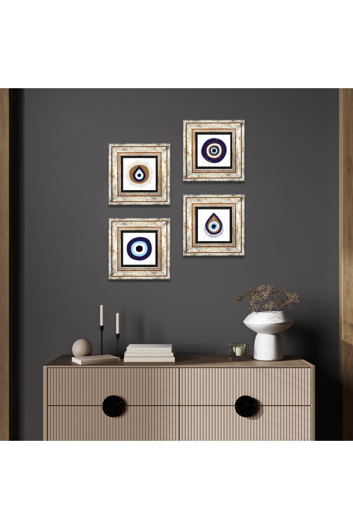 Evil Eye Stone Wall Painting Framed Wall Decor 4 Piece Painting Set Wall Art