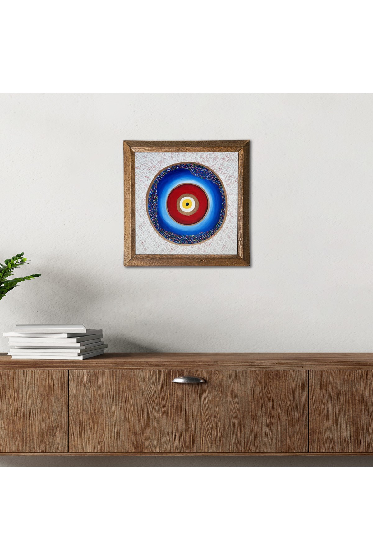 Evil Eye Stone Wall Art Wooden Framed Wall Decor 25x25cm