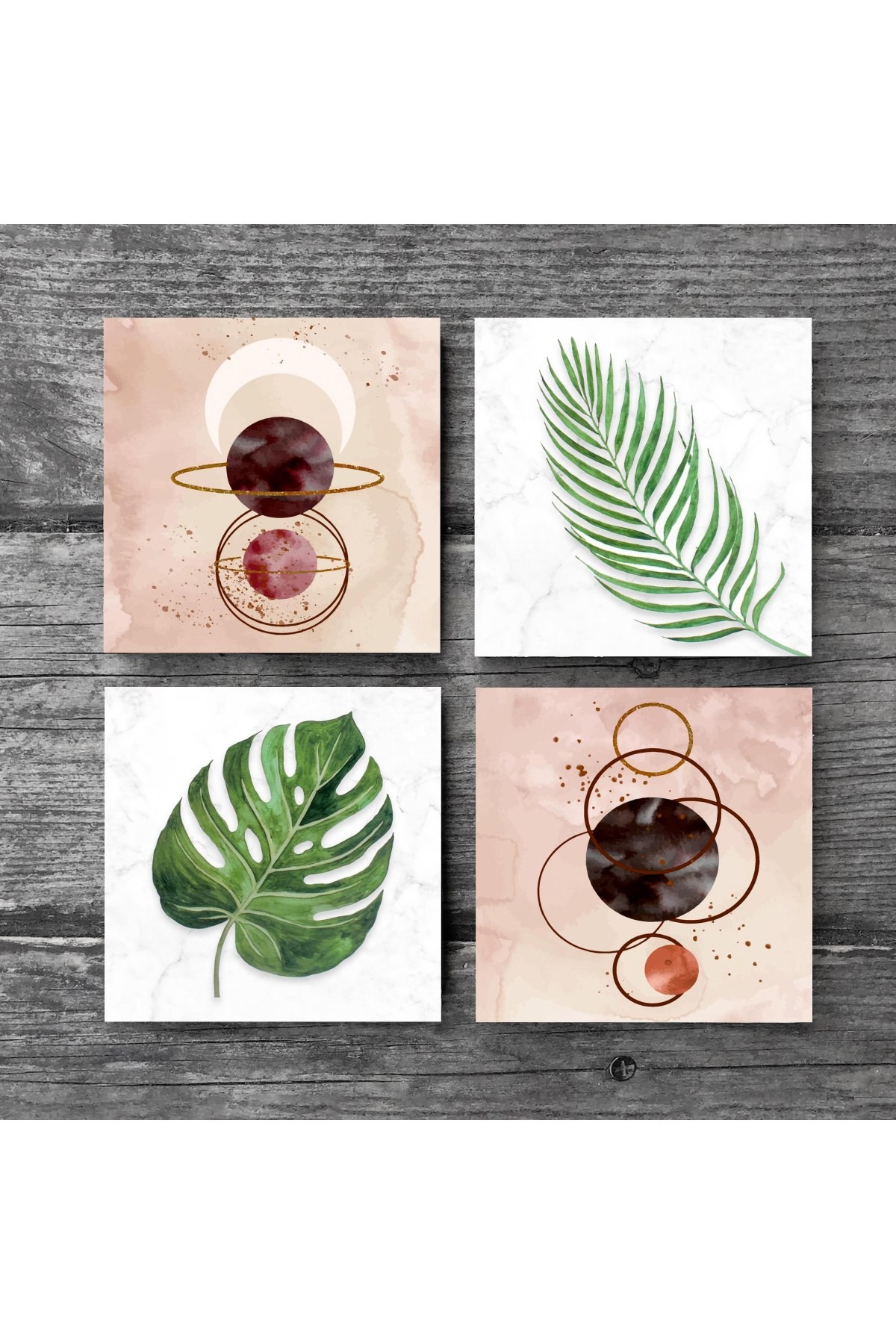 Minimalist Abstract, Leaf Stone Coasters Desktop Protective Coasters 4 Piece Set 10x10cm Stone Coasters