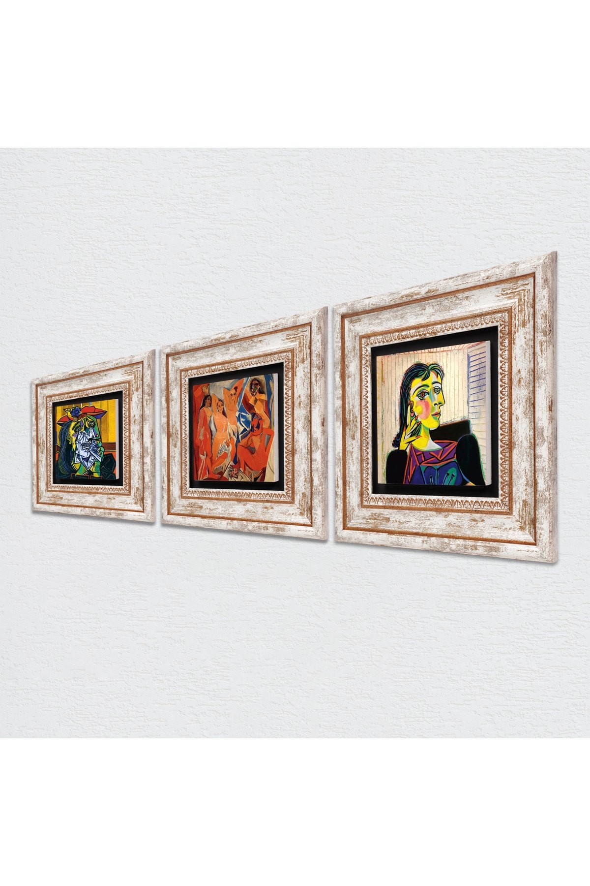 Picasso Weeping Woman, Portrait of Dora Maar, Girls from Avignon Stone Wall Painting Framed Wall Decor 3 Piece Painting Set Wall Art