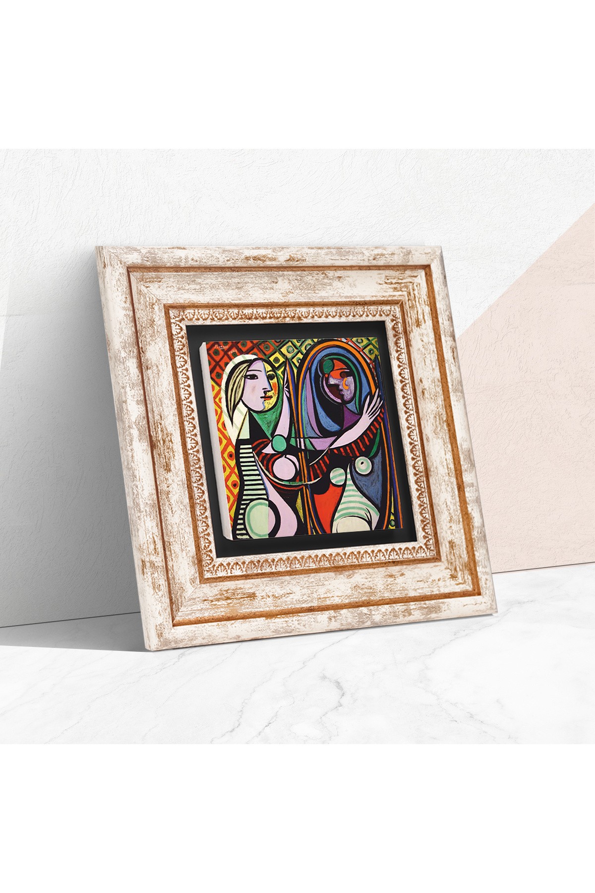 Picasso Girl in Front of a Mirror Stone Wall Painting Framed Wall Decoration Wall Art