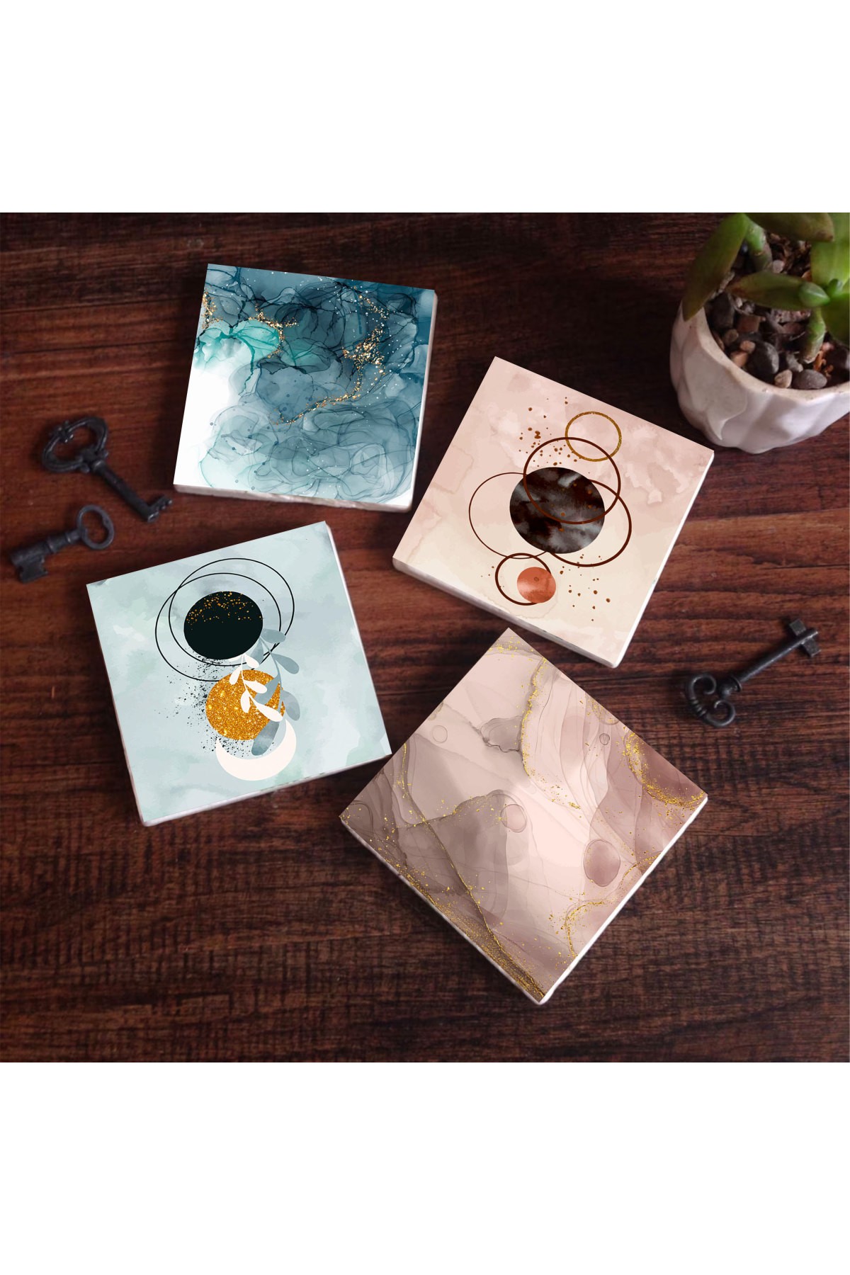 Minimalist, Abstract Art Stone Coasters Desktop Protective Coasters 4 Piece Set 10x10cm Stone Coasters