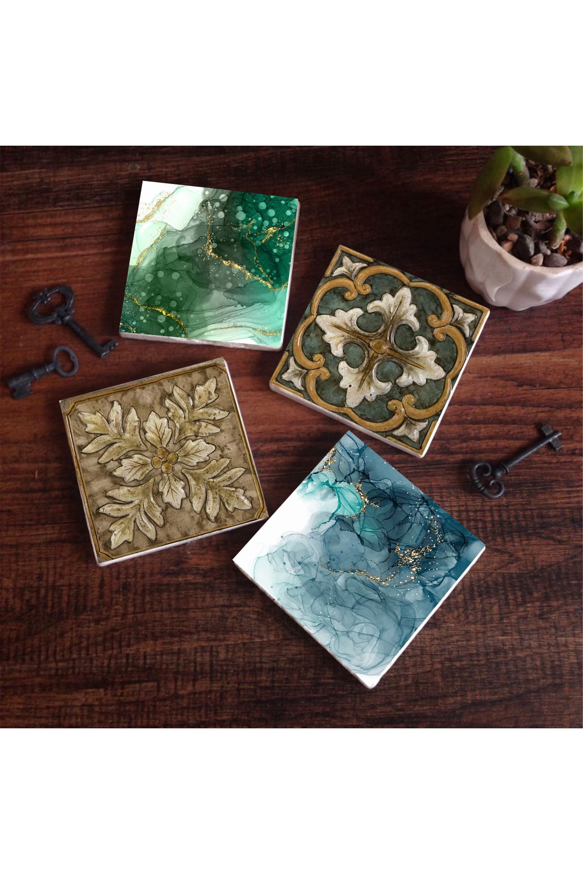 Abstract Art, Pattern Stone Coasters Desktop Protective Coasters 4 Piece Set 10x10cm Stone Coasters