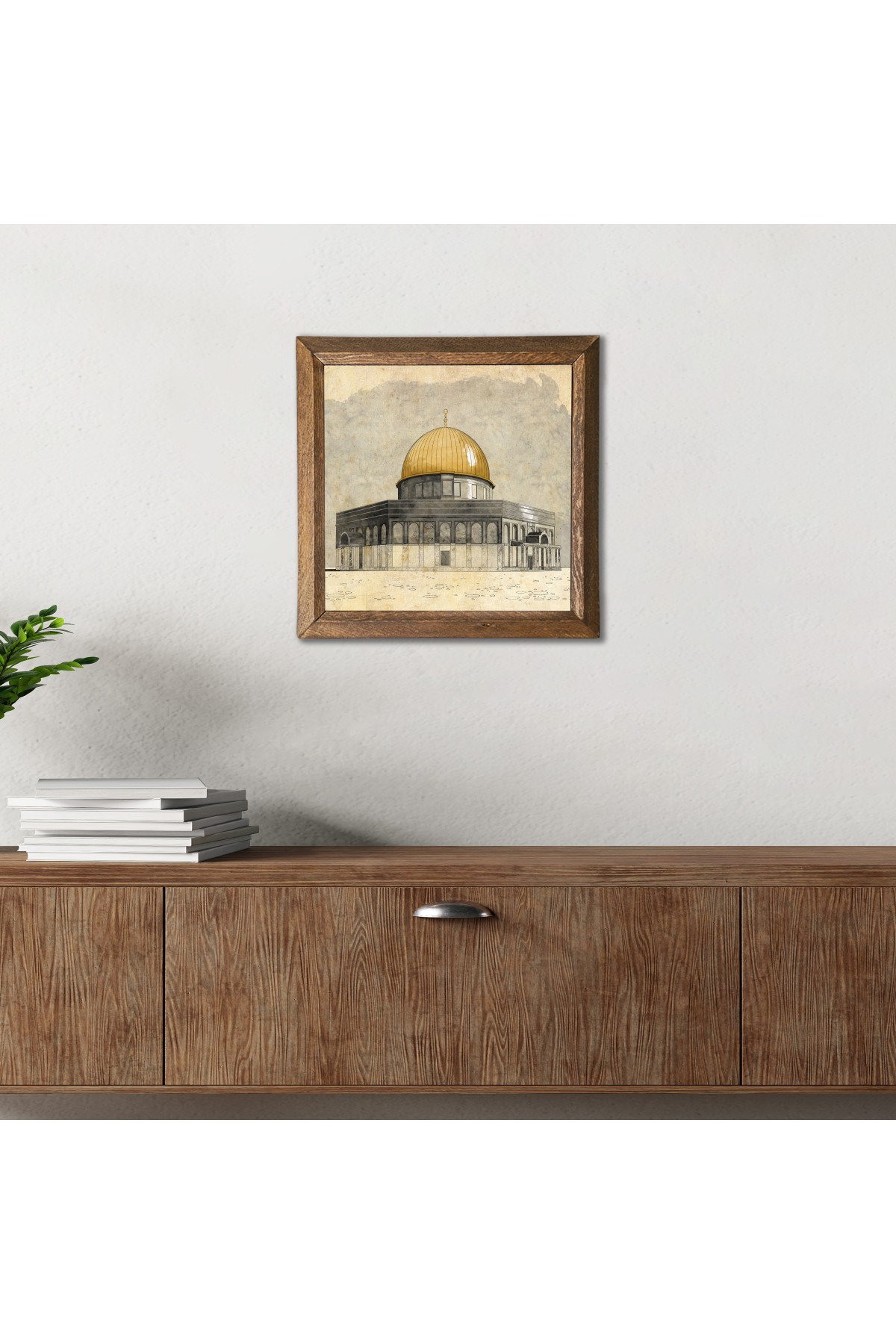 Masjid al-Aqsa Stone Wall Painting Wooden Framed Wall Decoration Wall Art 25x25cm