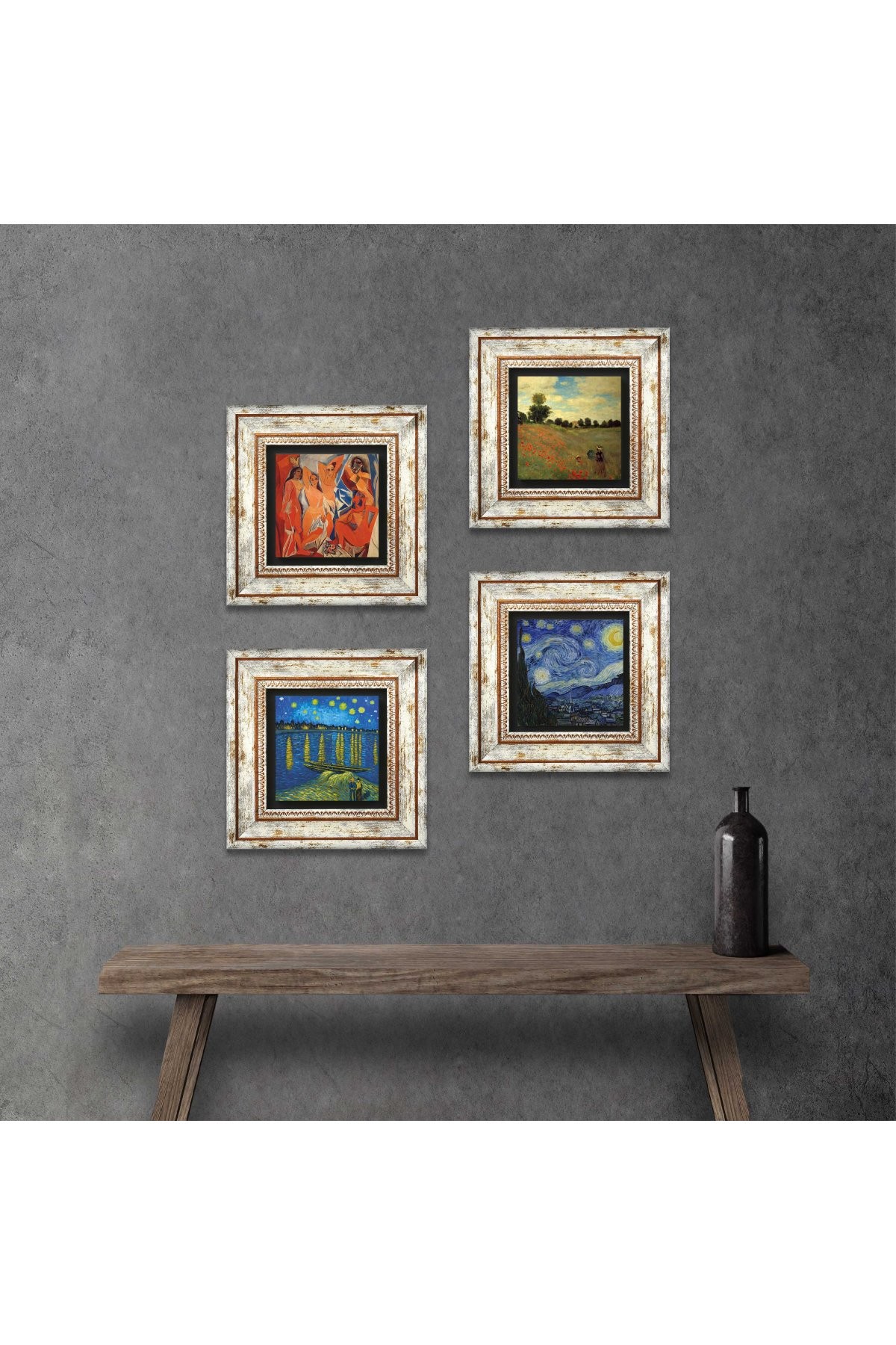 Picasso, Claude Monet, Van Gogh Stone Wall Painting Framed Wall Decor 4 Piece Painting Set Wall Art