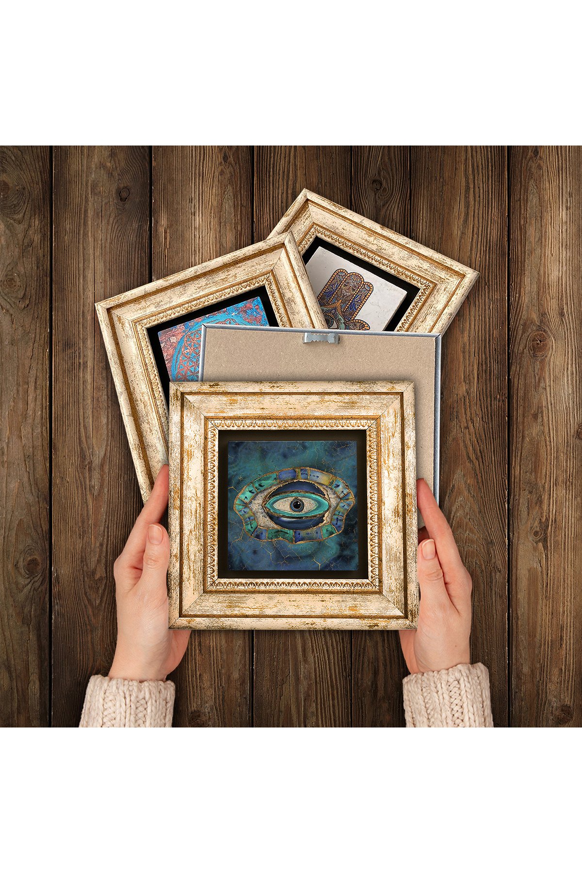 Evil Eye Stone Wall Painting Framed Wall Decor 4 Piece Painting Set Wall Art