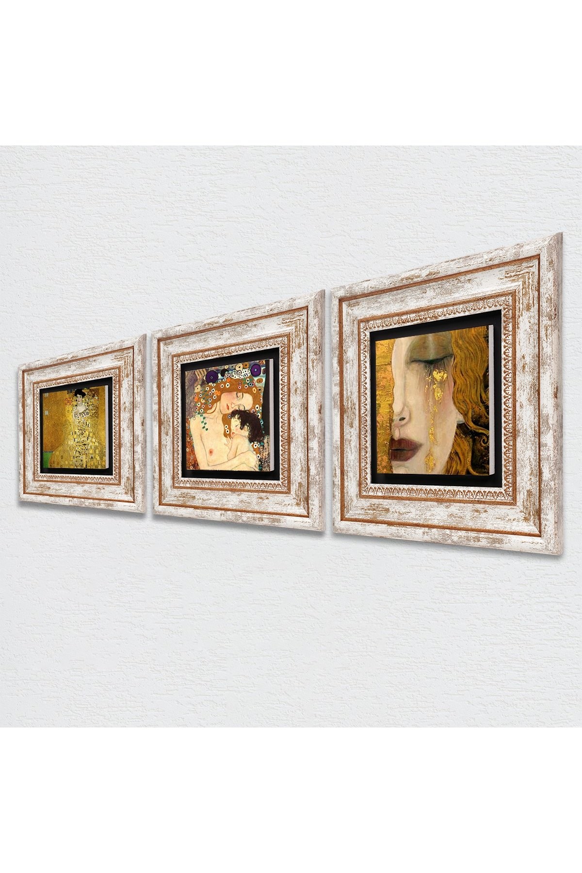 Gustav Klimt Bauer Portrait, Golden Tears, Mother Child Stone Wall Painting Framed Wall Decor 3 Piece Painting Set Wall Art