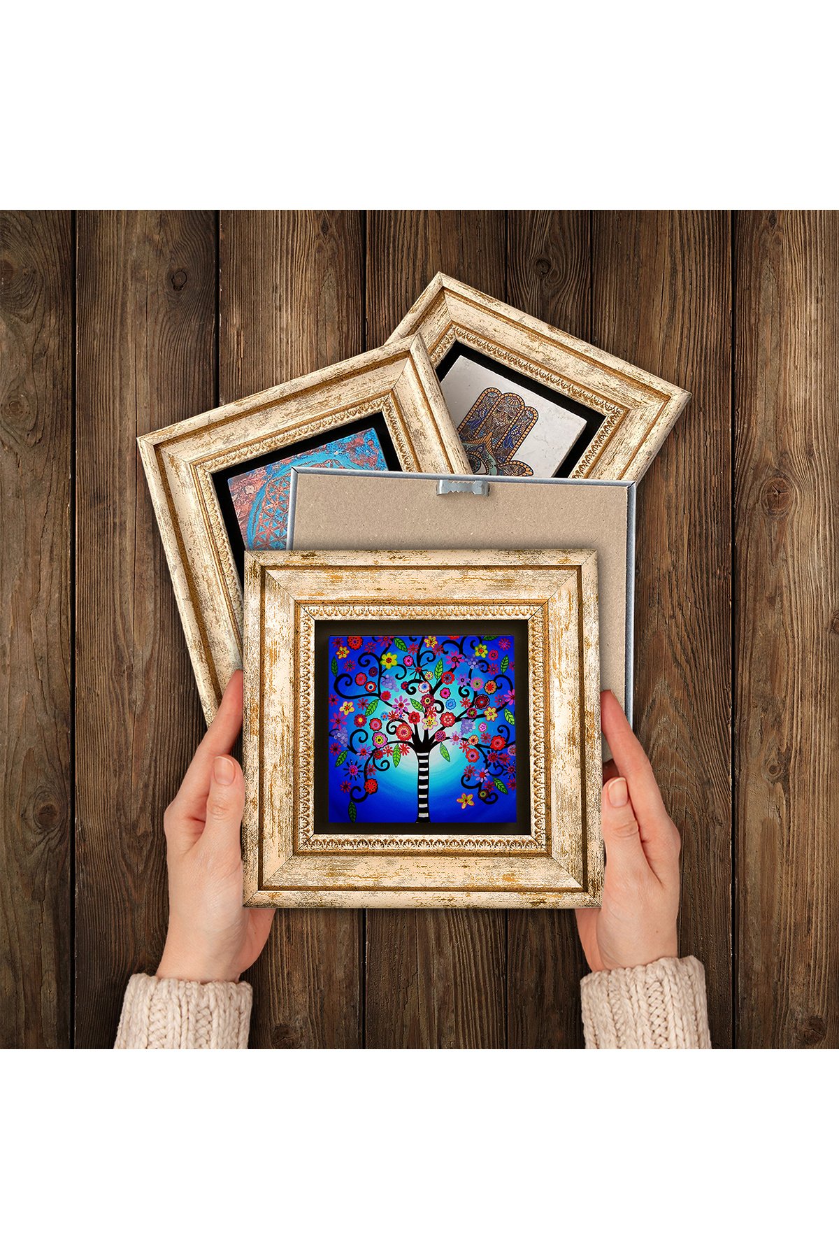 Mandala, Tree of Life Stone Wall Painting Framed Wall Decor 6 Piece Painting Set Wall Art