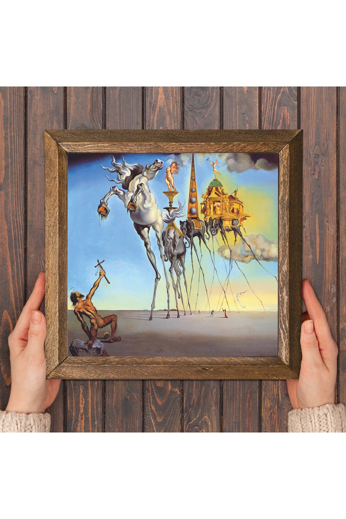 Salvador Dalí The Temptation of St. Antony Stone Wall Painting Wooden Framed Wall Decoration Wall Art 25x25cm