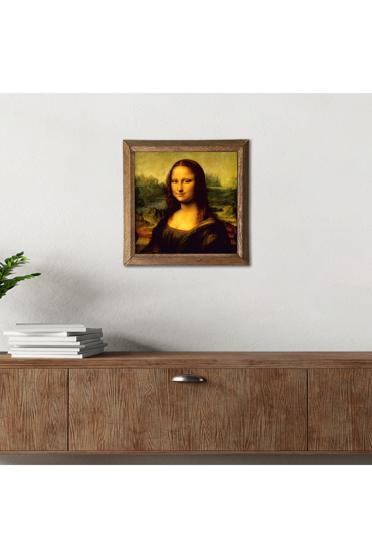 Leonardo da Vinci Mona Lisa Taş Duvar Tablosu Ahşap Çerçeveli Duvar Dekoru Wall Art 25x25cm