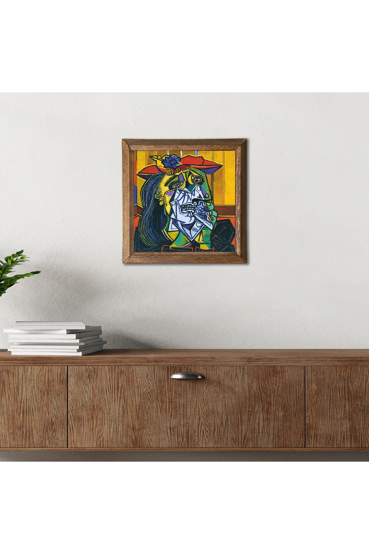 Pablo Picasso Ağlayan Kadın Taş Duvar Tablosu Ahşap Çerçeveli Duvar Dekoru Wall Art 25x25cm