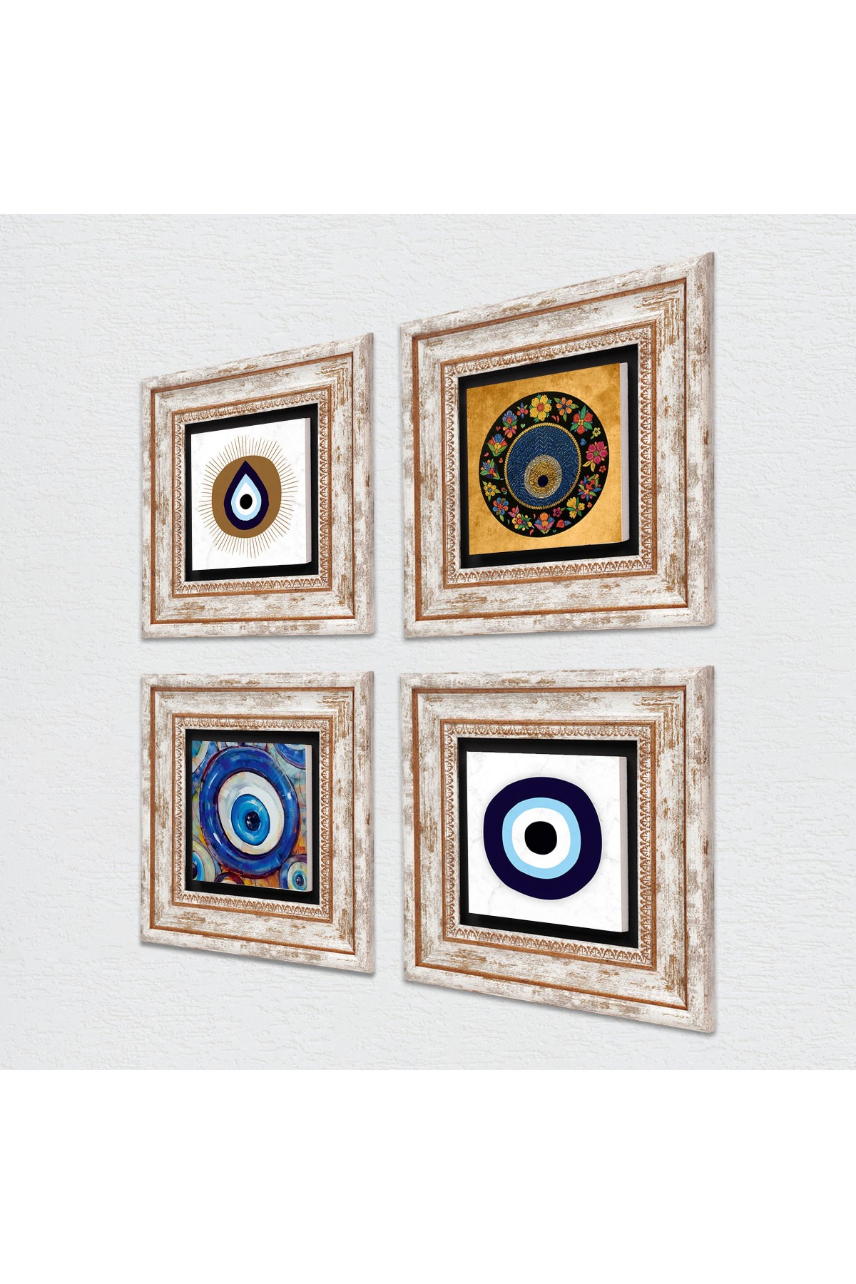 Evil Eye Stone Wall Painting Framed Wall Decor 4 Piece Painting Set Wall Art