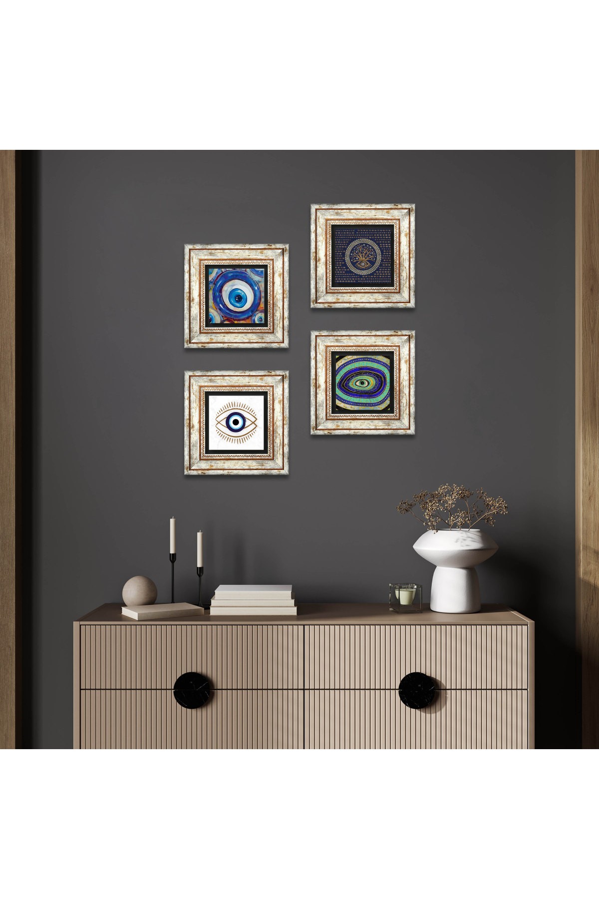 Evil Eye Stone Wall Painting Framed Wall Decor 4 Piece Painting Set Wall Art