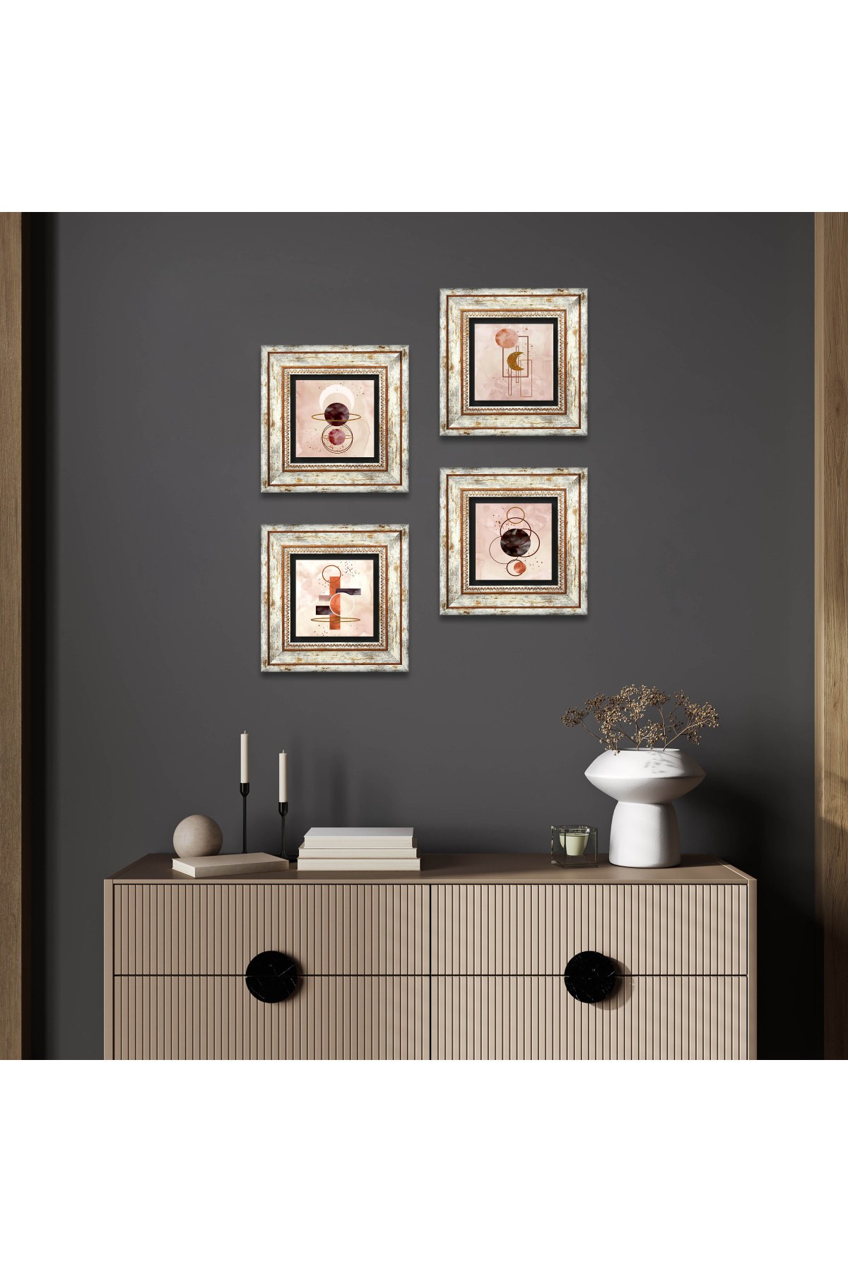 Minimalist Soyut Taş Duvar Tablosu Çerçeveli Duvar Dekoru 4 Parça Tablo Seti Wall Art