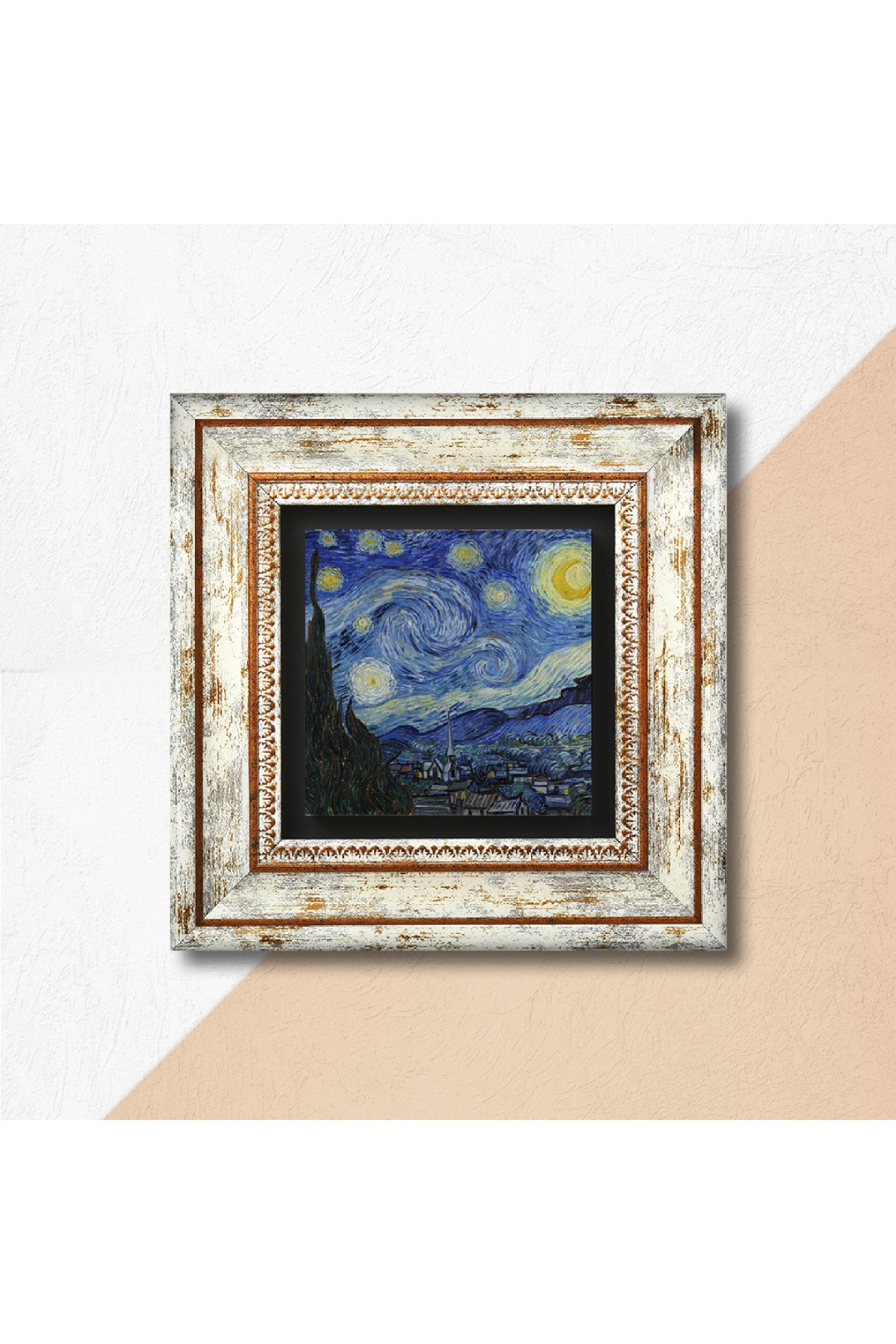 Van Gogh Yıldızlı Gece Taş Duvar Tablosu Çerçeveli Duvar Dekoru Wall Art