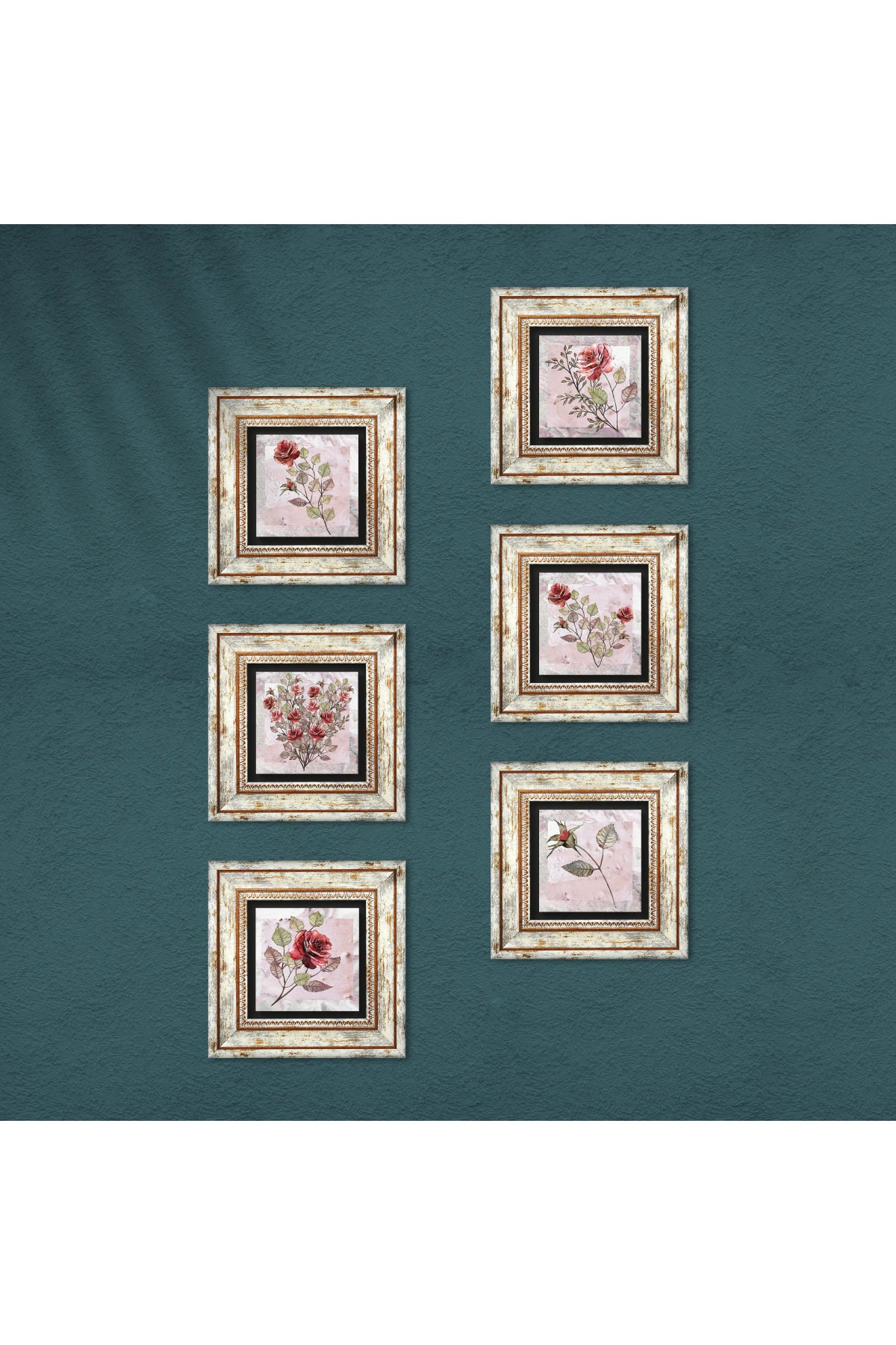 Rose Flower Stone Wall Painting Framed Wall Decor 6 Piece Painting Set Wall Art