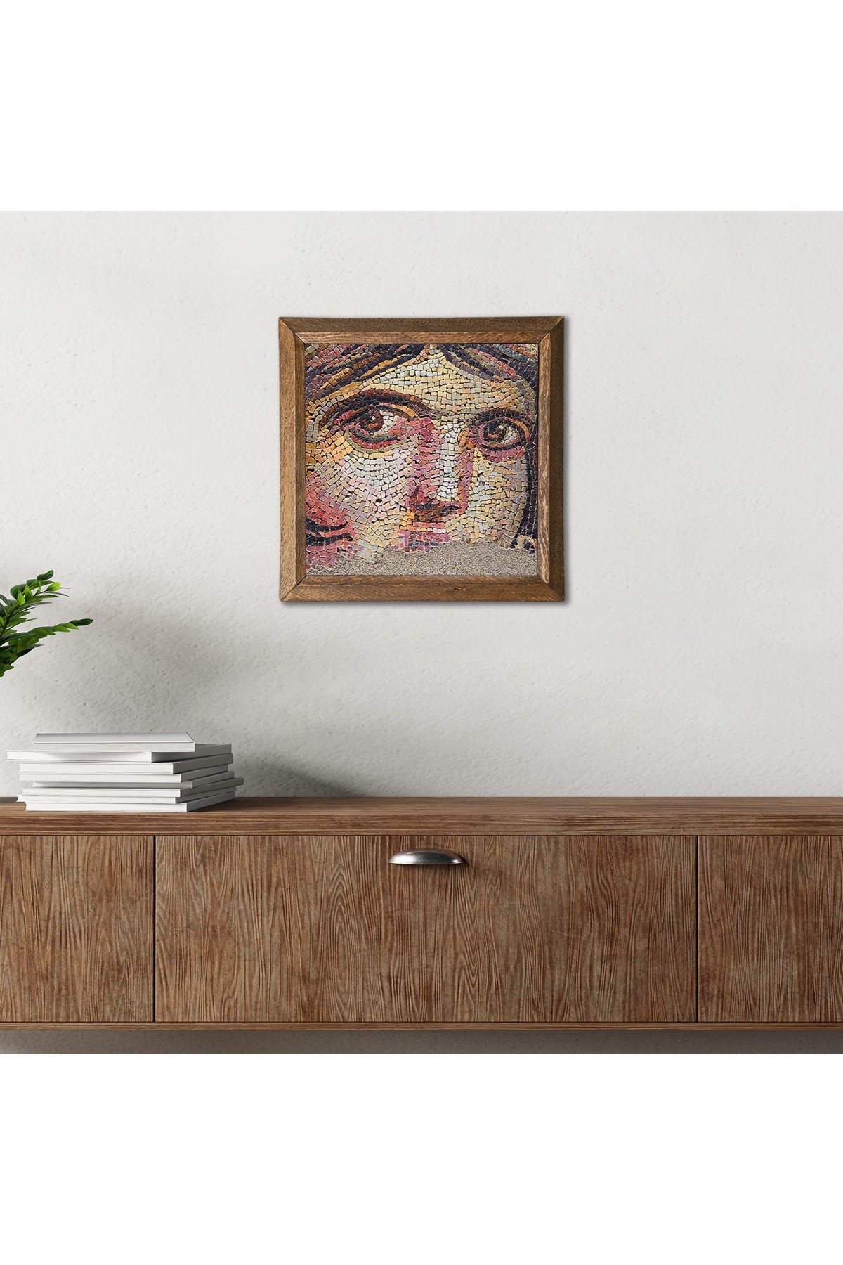 Çingene Kızı Mozaiği Taş Duvar Tablosu Ahşap Çerçeveli Duvar Dekoru Wall Art 25x25cm