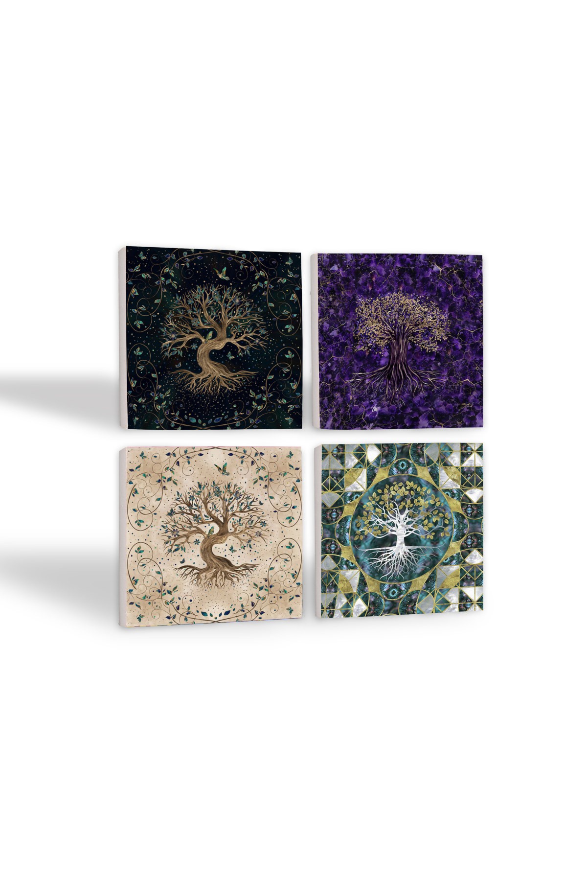 Tree of Life Stone Coasters Desktop Protective Coasters 4 Piece Set 10x10cm Stone Coasters