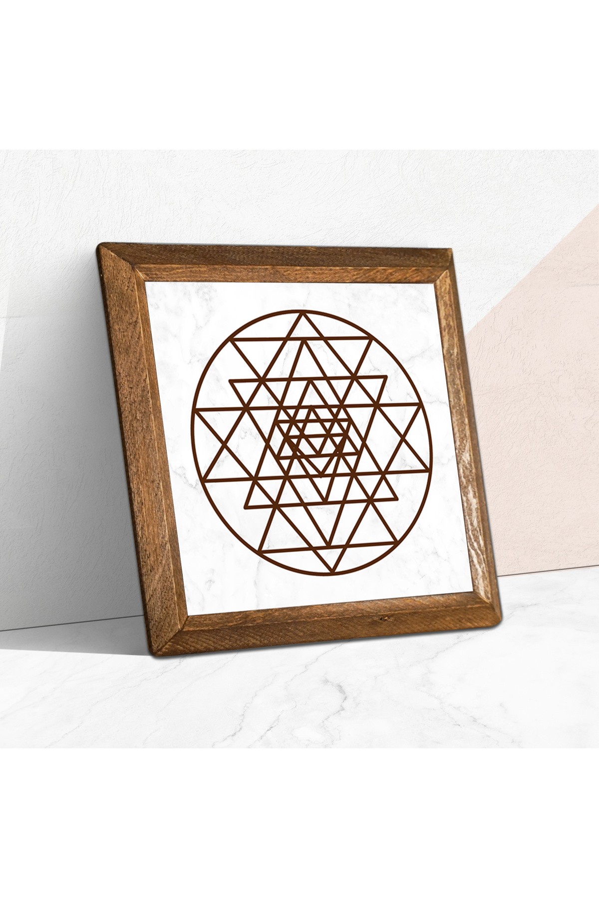 Sri Yantra Taş Duvar Tablosu Ahşap Çerçeveli Duvar Dekoru Wall Art 25x25cm