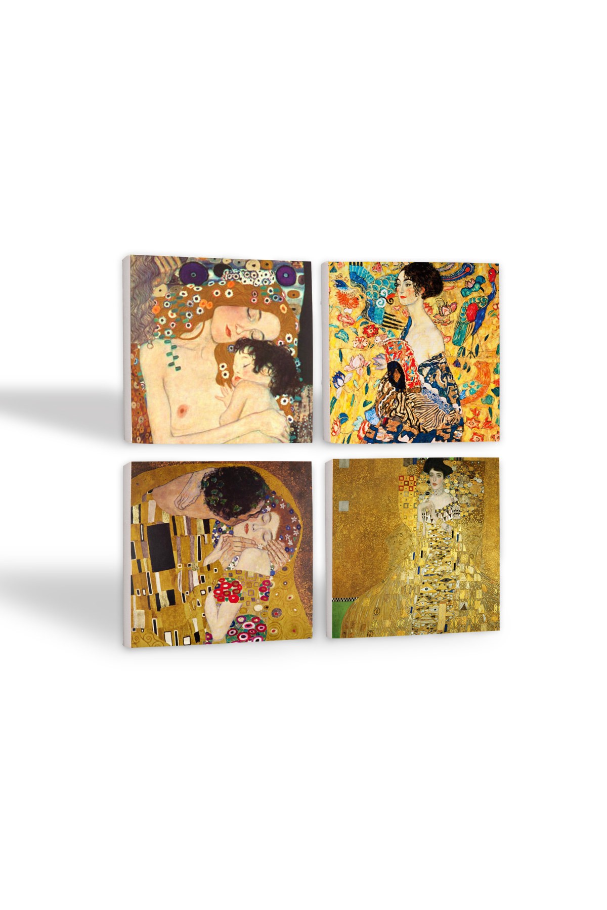 Gustav Klimt Yelpazeli Kadın, Adele Bloch-Bauer'in Portresi, Anne Çocuk, Öpücük Taş Bardak Altlığı Masaüstü Koruyucu Altlık 4 Parça Set 10x10cm Stone Coasters