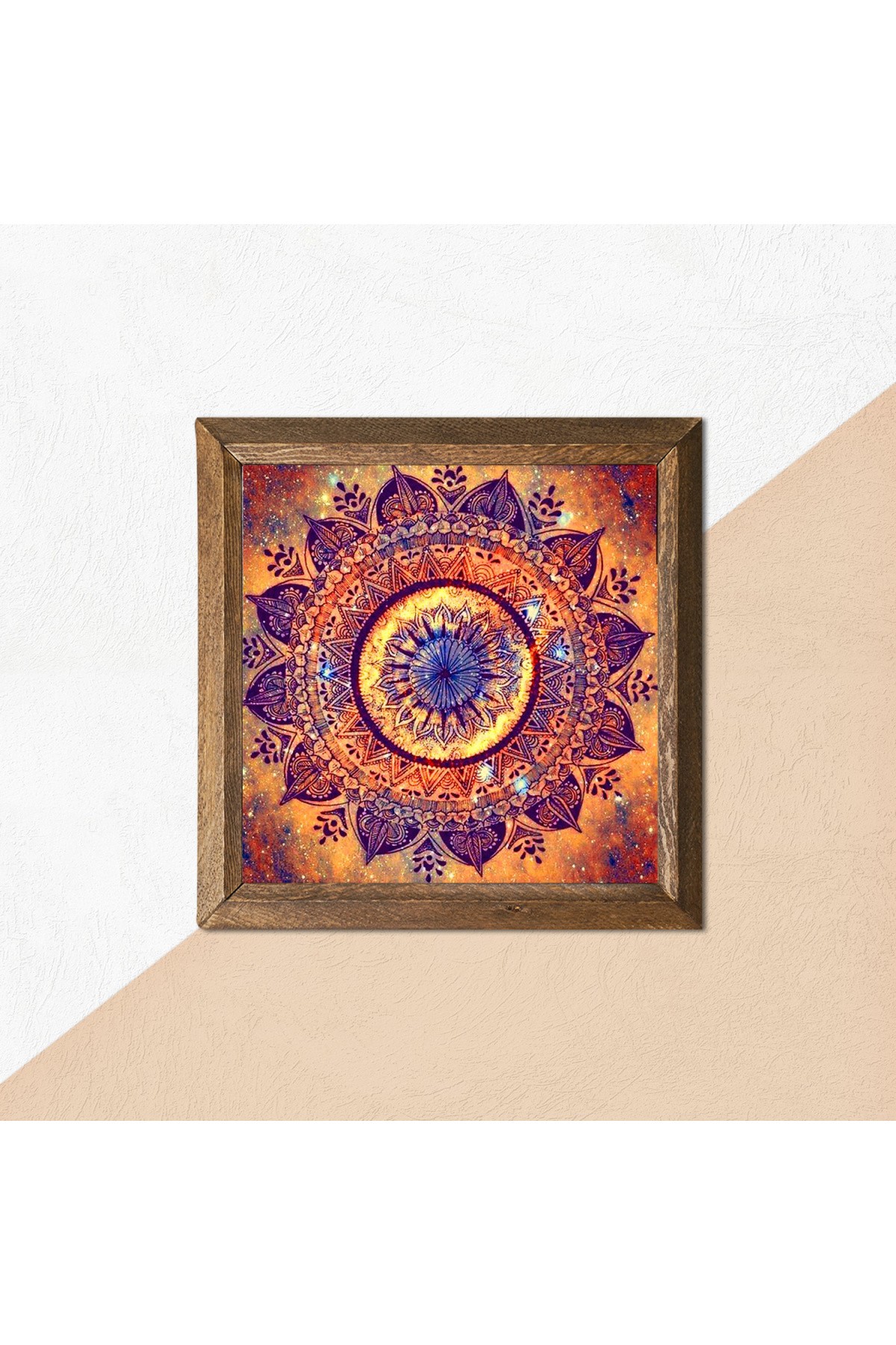 Mandala Taş Duvar Tablosu Ahşap Çerçeveli Duvar Dekoru Wall Art 25x25cm