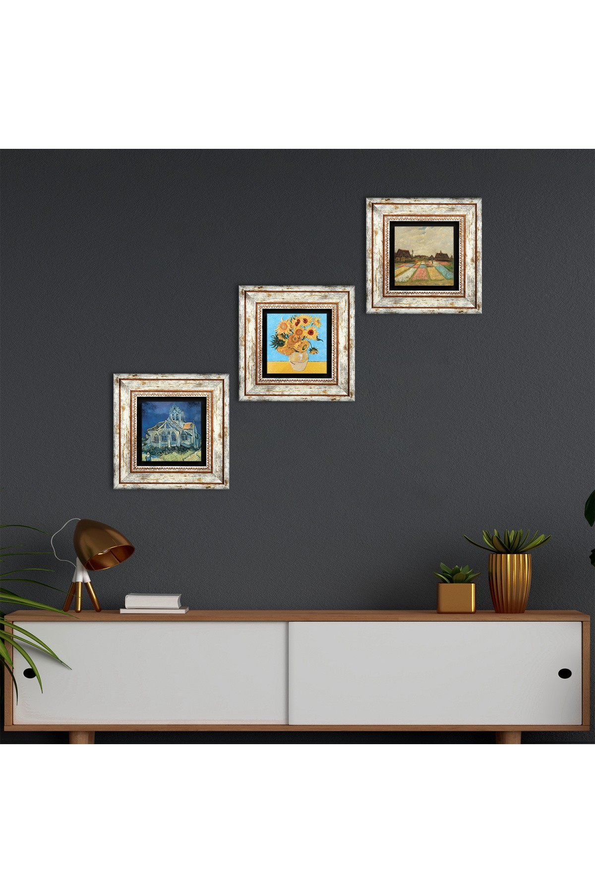 Van Gogh Stone Wall Painting Framed Wall Decor 3 Piece Painting Set Wall Art