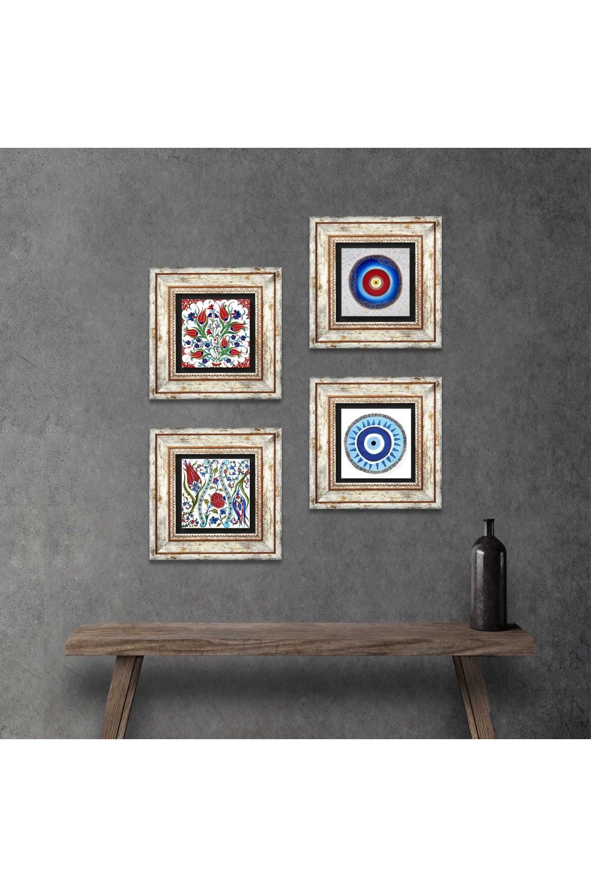 Evil Eye, Tulip Stone Wall Painting Framed Wall Decor 4 Piece Painting Set Wall Art