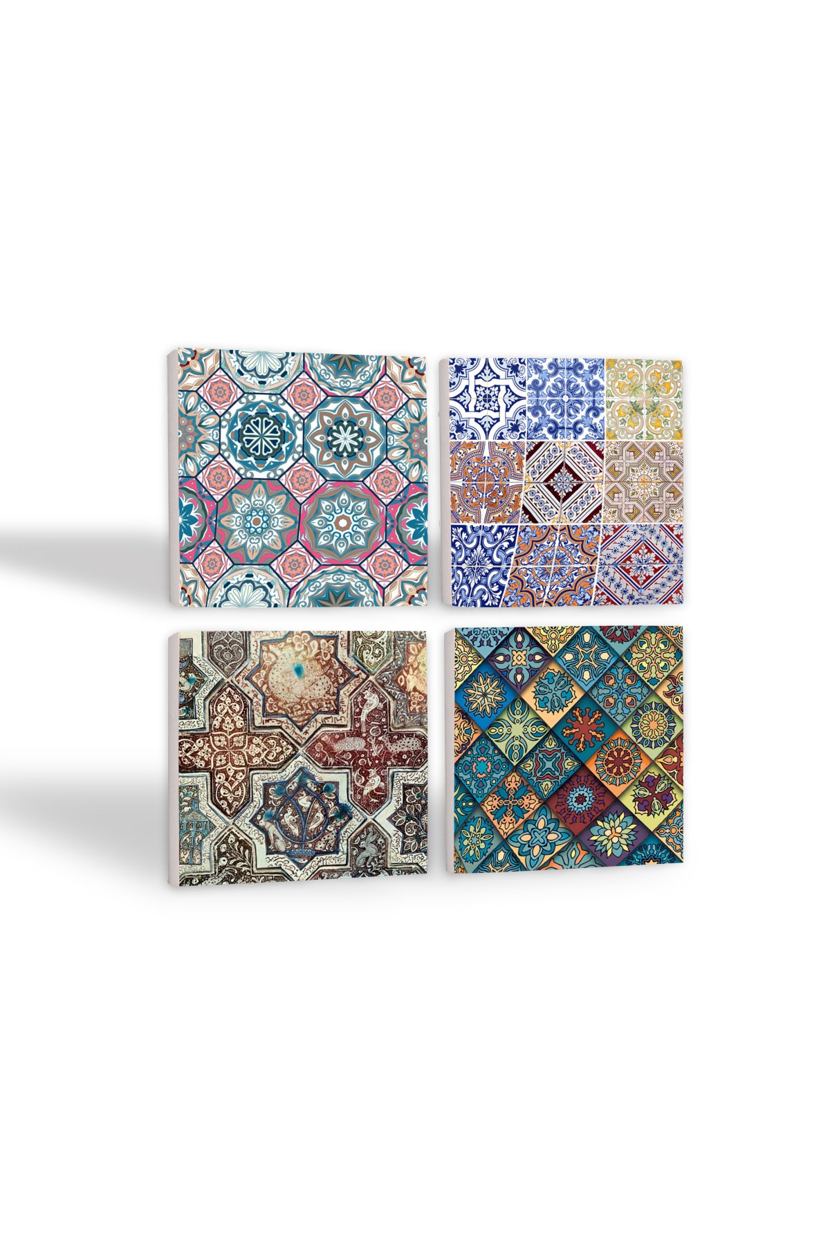 Ethnic Pattern Stone Coasters Desktop Protective Coasters 4 Piece Set 10x10cm Stone Coasters