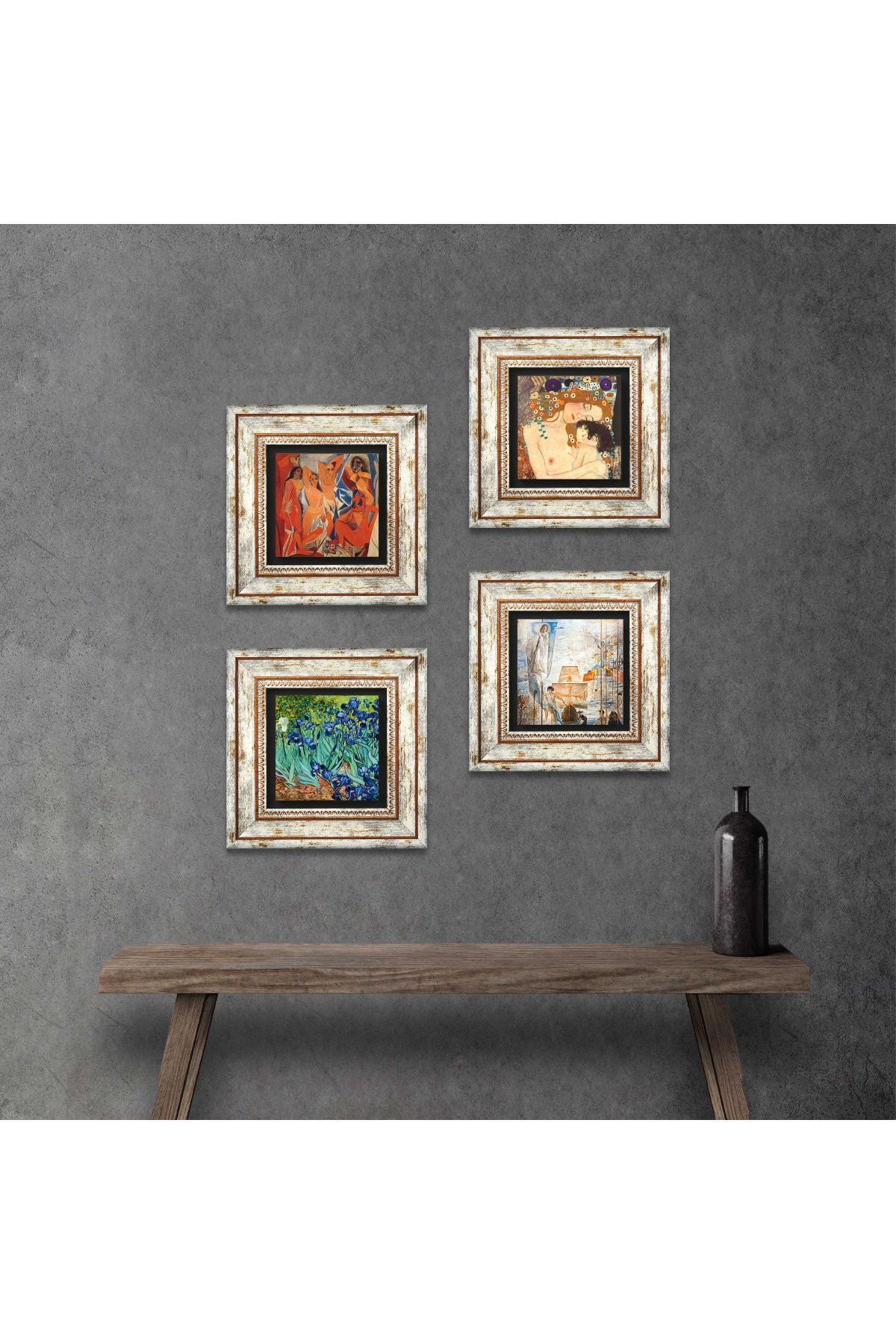 Salvador Dalí, Picasso, Van Gogh, Gustav Klimt Stone Wall Painting Framed Wall Decor 4 Piece Painting Set Wall Art