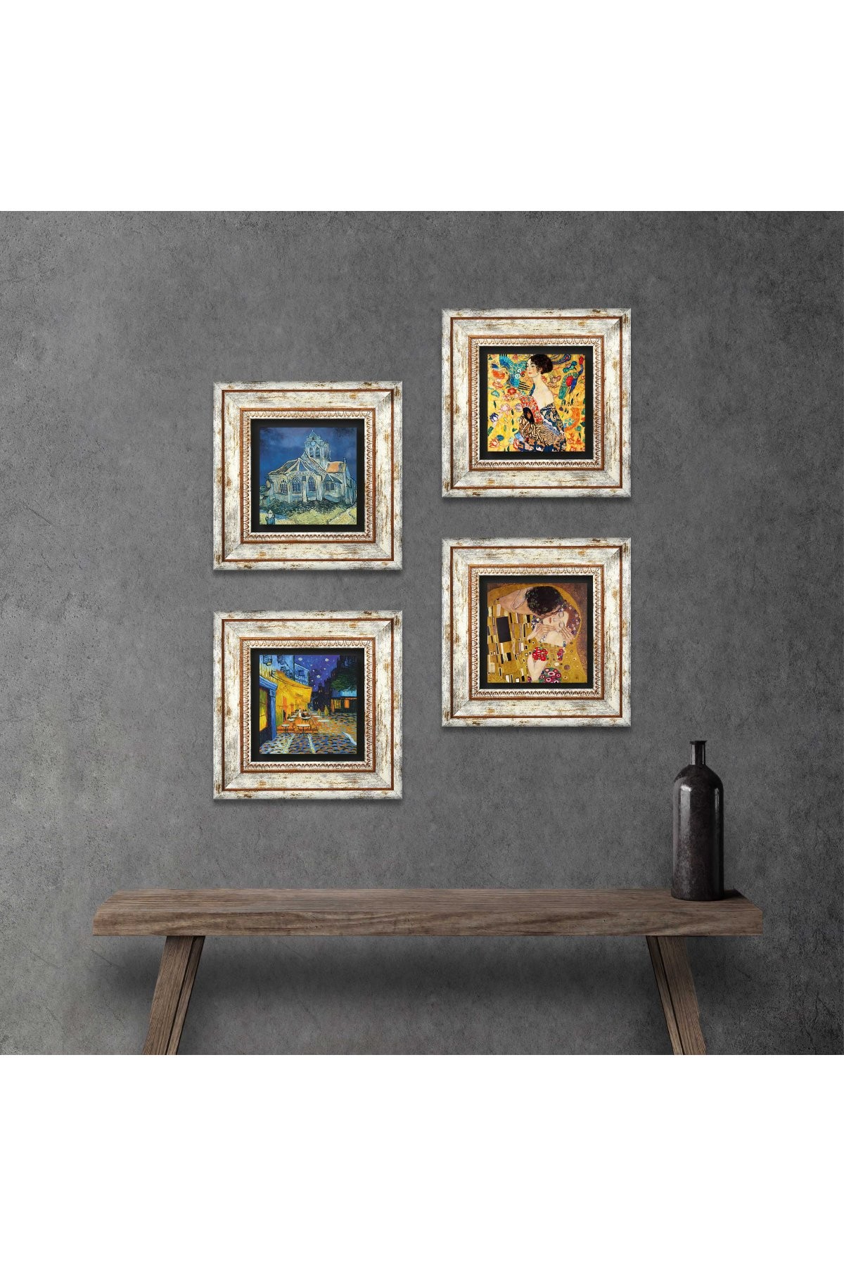 Van Gogh, Gustav Klimt Stone Wall Painting Framed Wall Decor 4 Piece Painting Set Wall Art