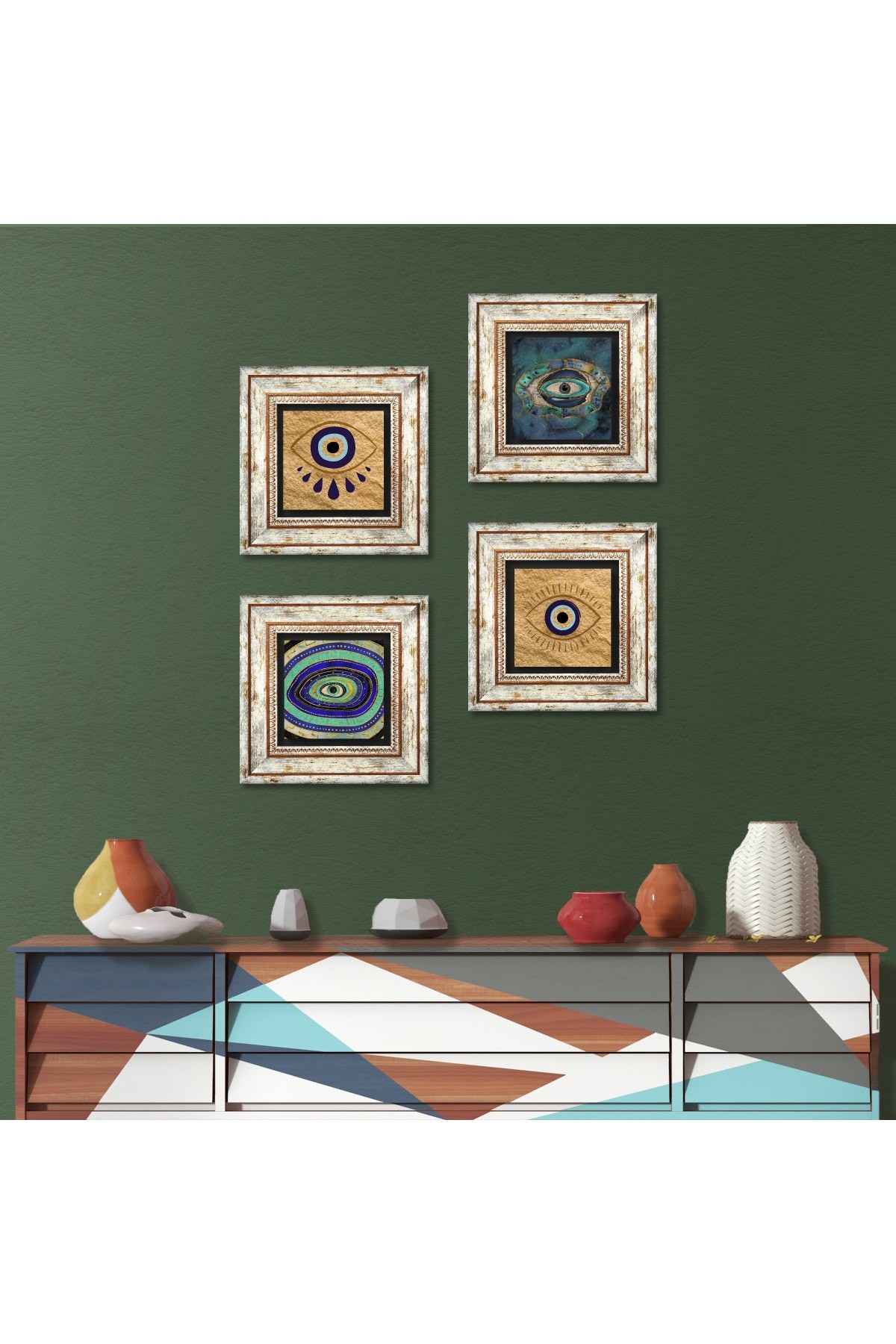 Evil Eye Stone Wall Painting Framed Wall Decor 4 Piece Painting Set Wall Art