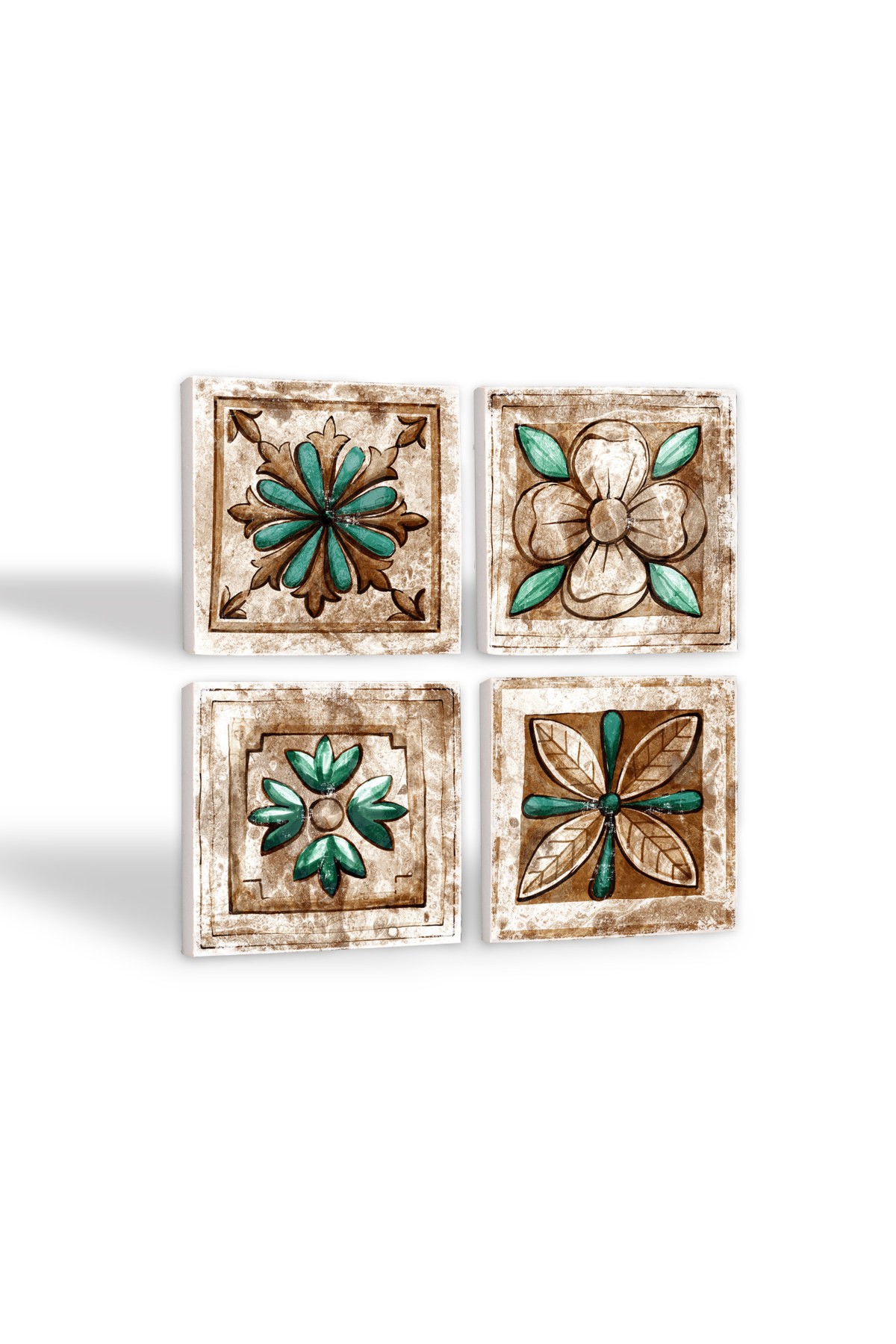 Moroccan Patterned Vintage Stone Coasters Desktop Protective Coasters 4 Piece Set 10x10cm Stone Coasters