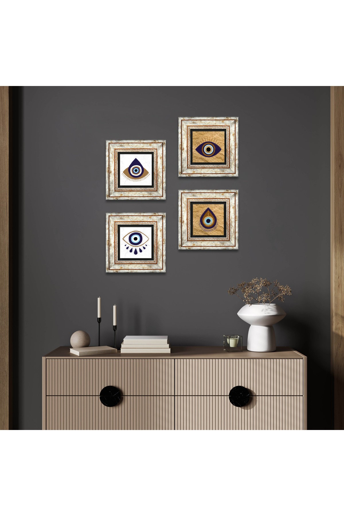 Evil Eye Stone Wall Painting Framed Wall Decor 4 Piece Painting Set Wall Art