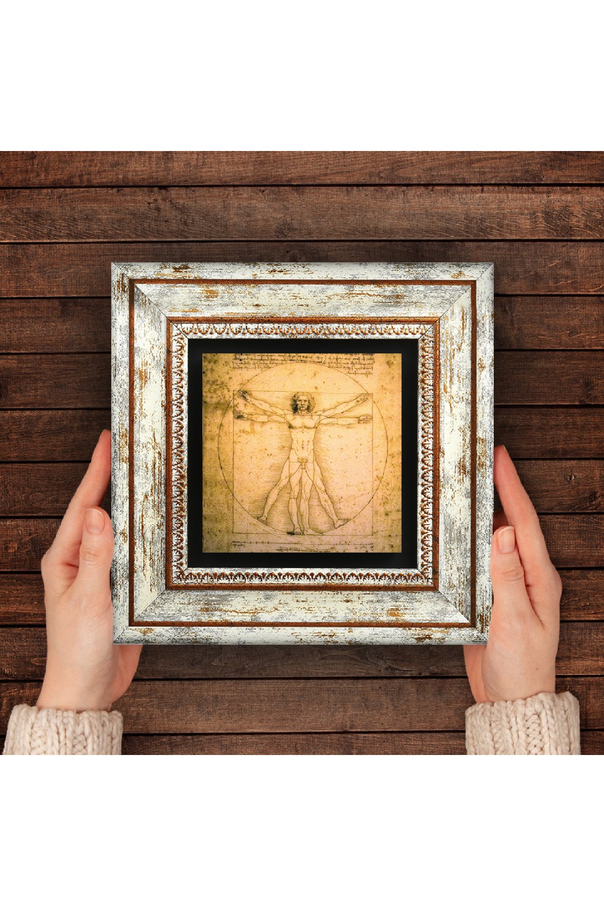 Leonardo da Vinci Vitruvian Man Stone Wall Painting Framed Wall Decor Wall Art