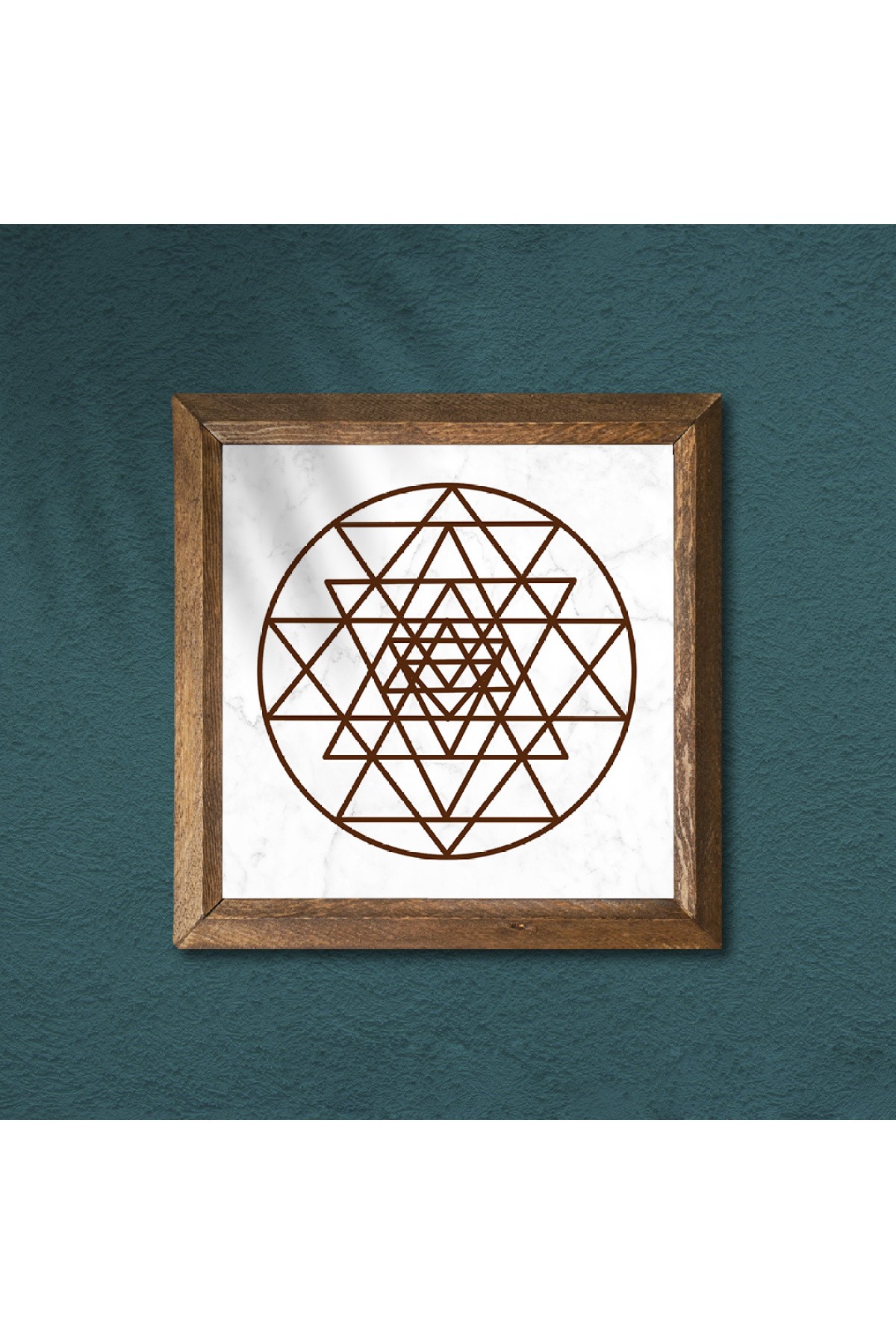 Sri Yantra Taş Duvar Tablosu Ahşap Çerçeveli Duvar Dekoru Wall Art 25x25cm