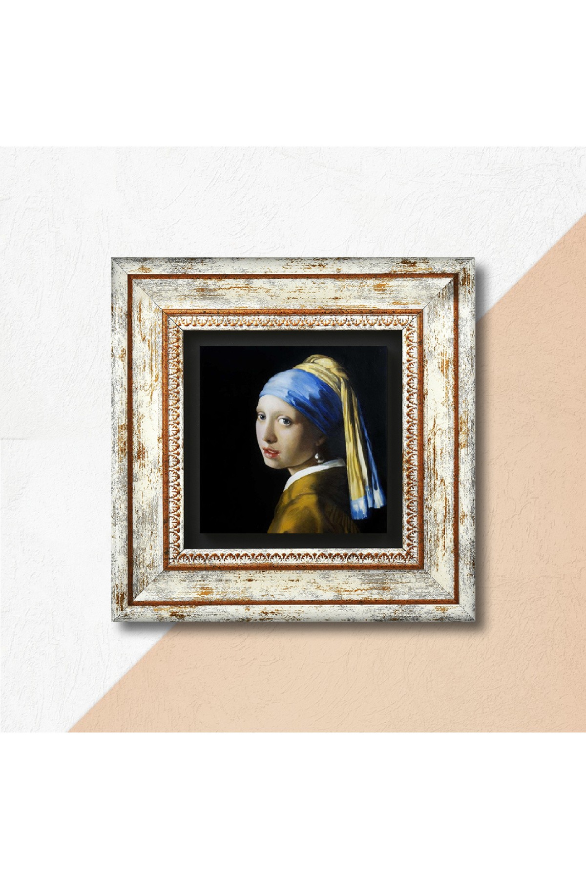 Johannes Vermeer İnci Küpeli Kız Taş Duvar Tablosu Çerçeveli Duvar Dekoru Wall Art